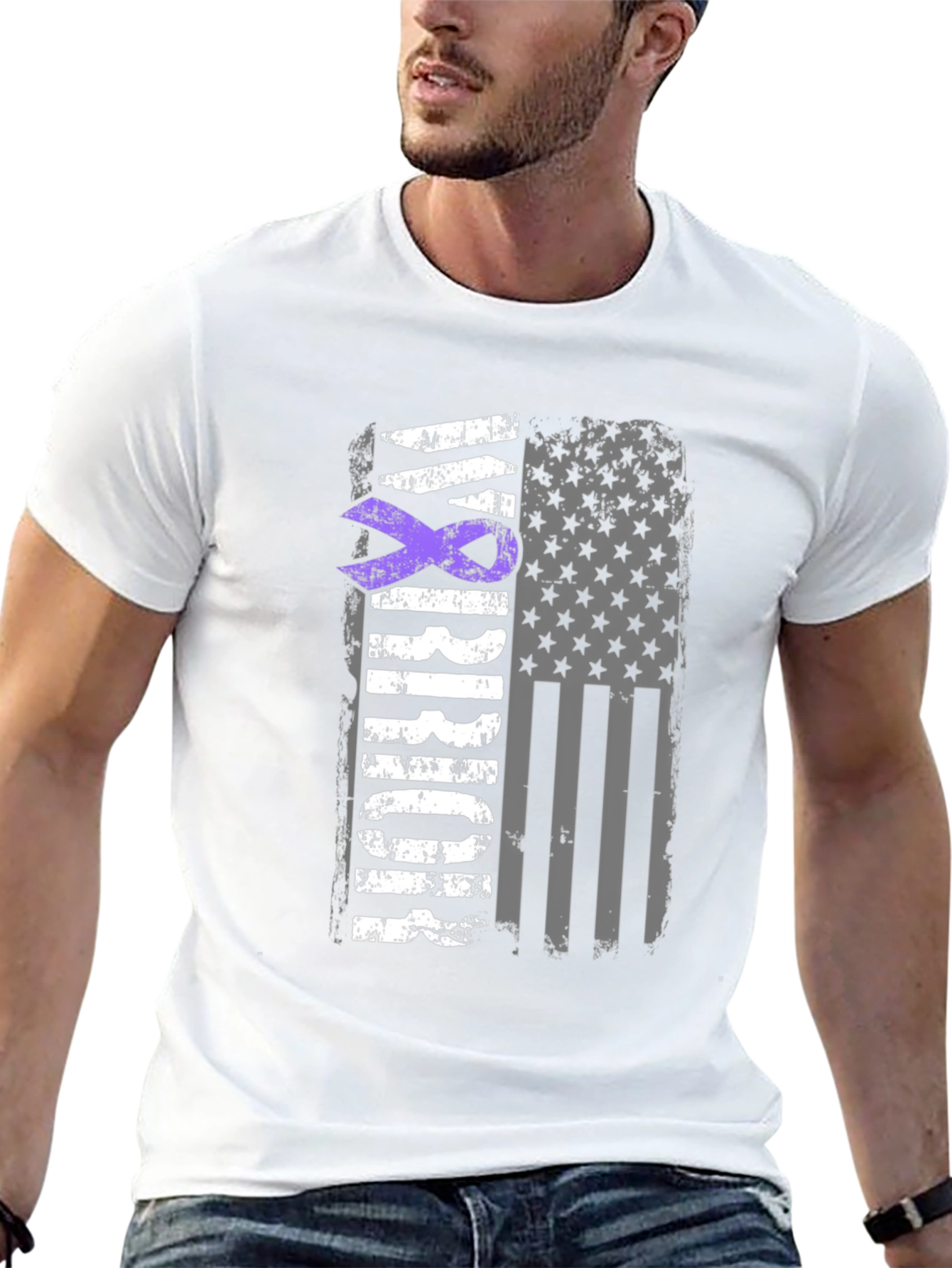 Epilepsy Awareness Ribbon American Flag Graphic T-Shirt