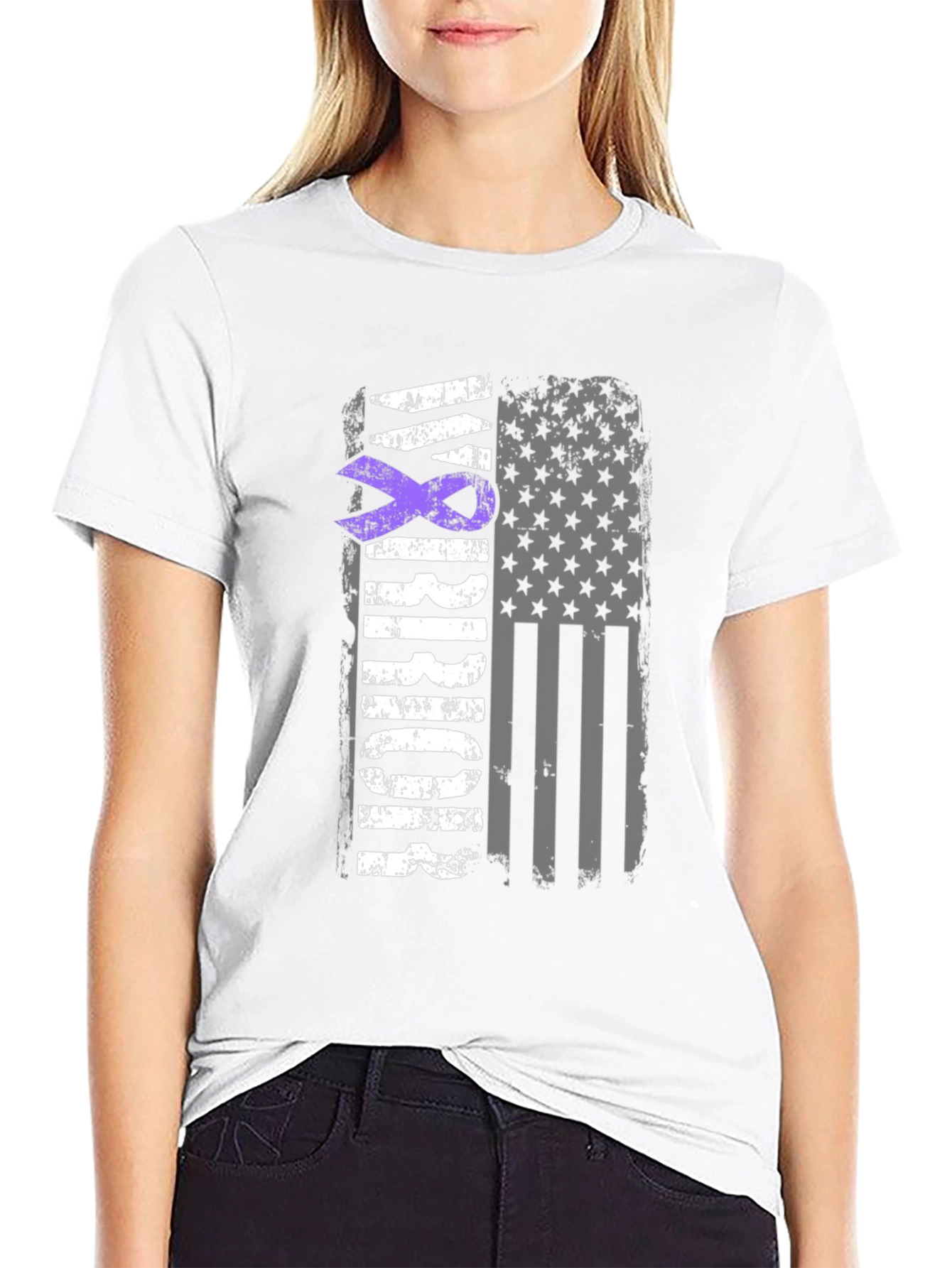 Epilepsy Awareness Ribbon American Flag Graphic T-Shirt