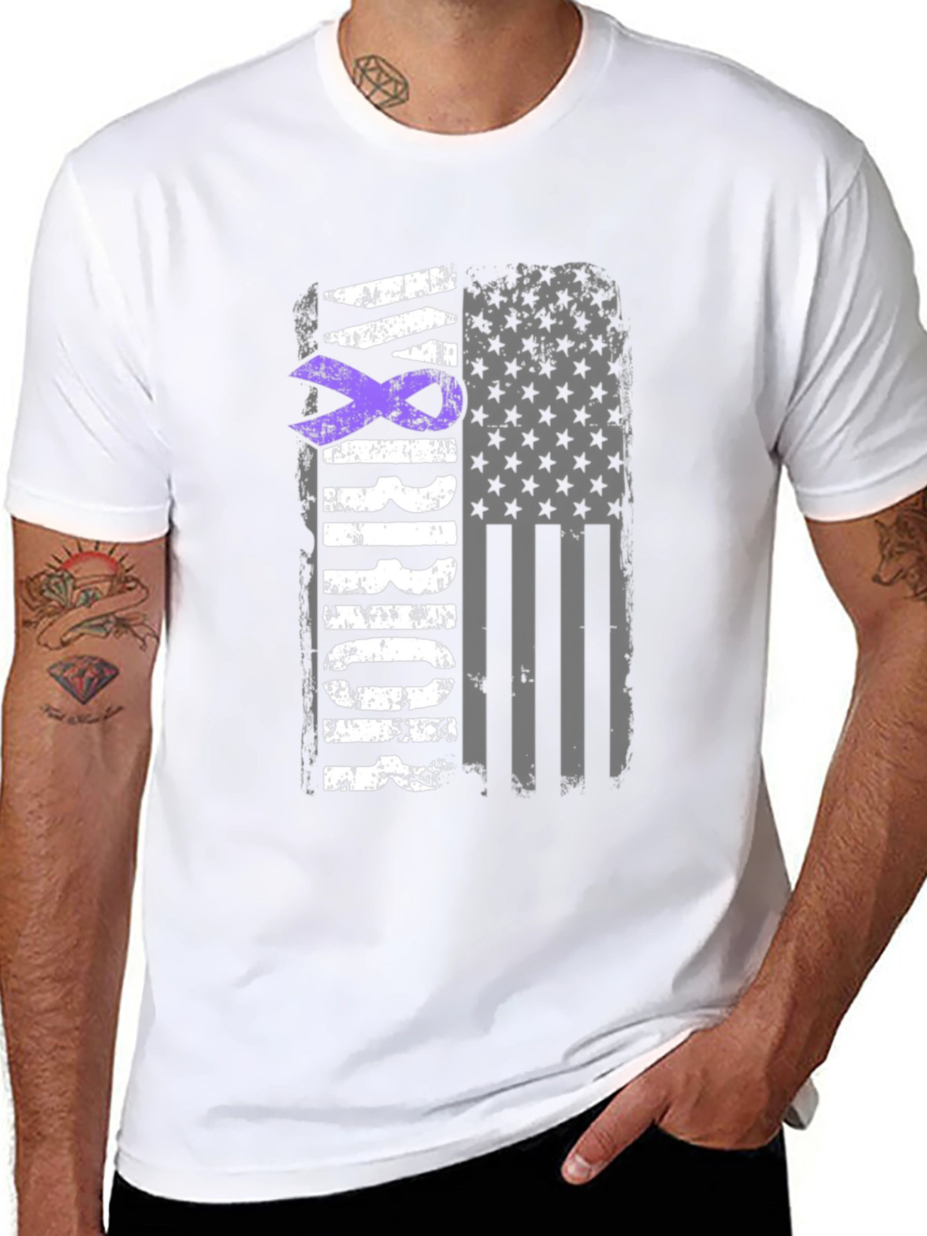 Epilepsy Awareness Ribbon American Flag Graphic T-Shirt
