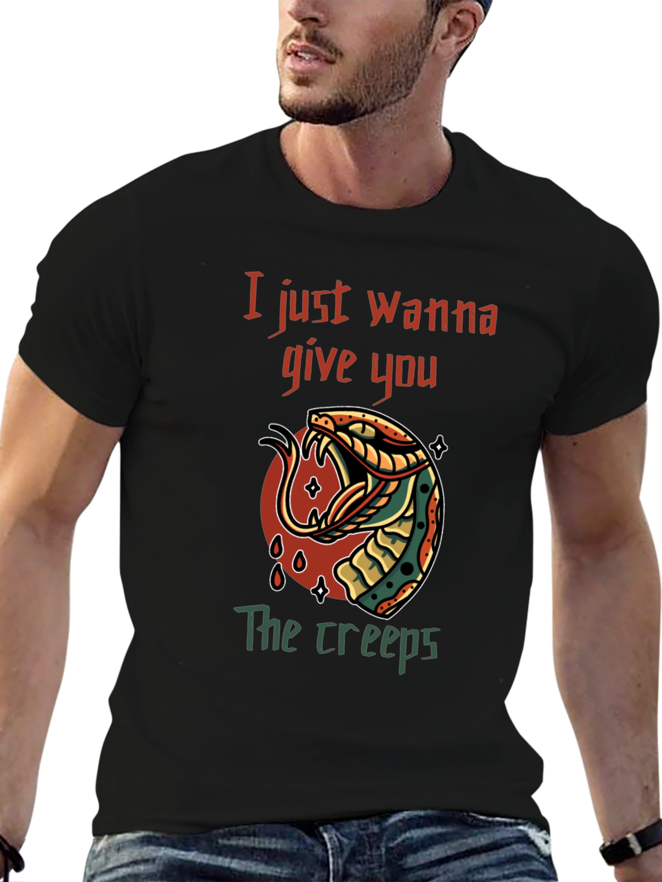 Creepy Snake Graphic Tee - Mens Black T-Shirt
