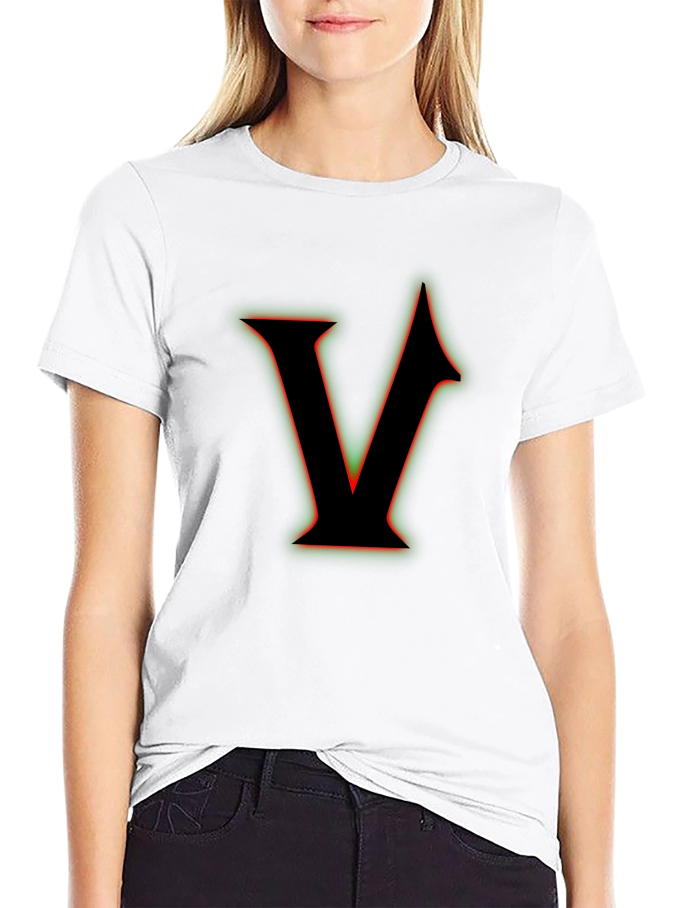 Letter V Graphic T-Shirt - Black