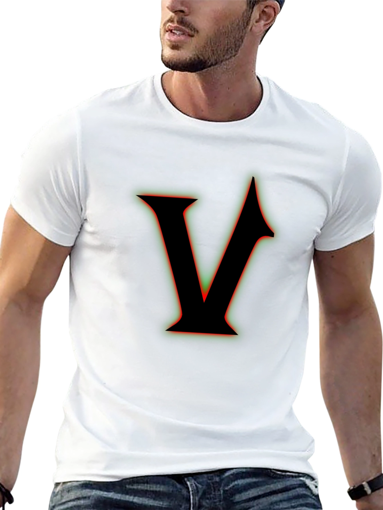 Letter V Graphic T-Shirt - Black