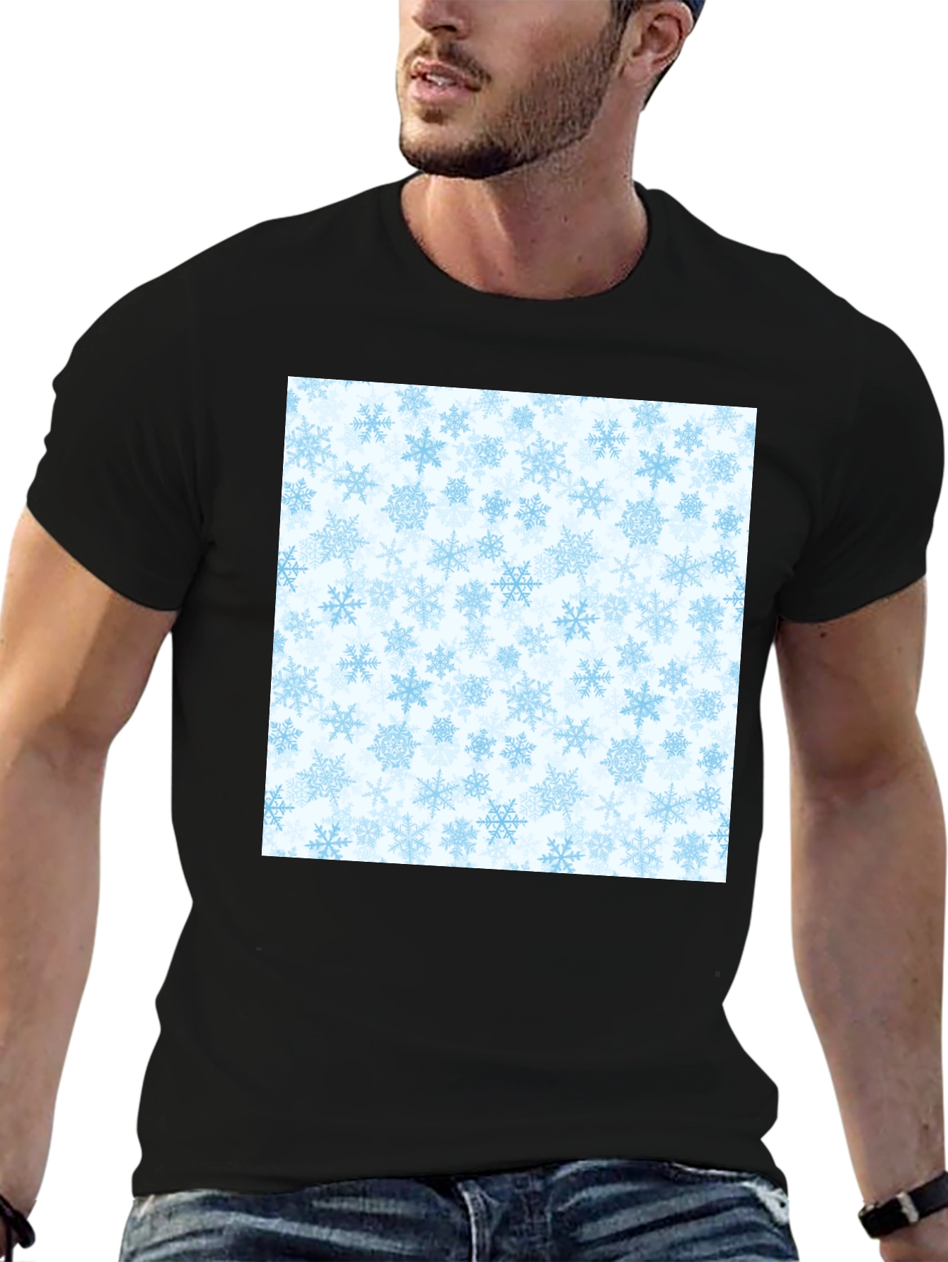 Snowflake Pattern Black T-Shirt