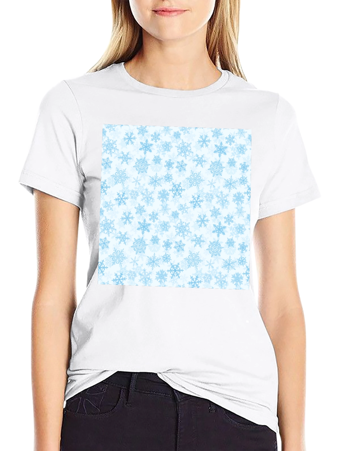 Snowflake Pattern Black T-Shirt