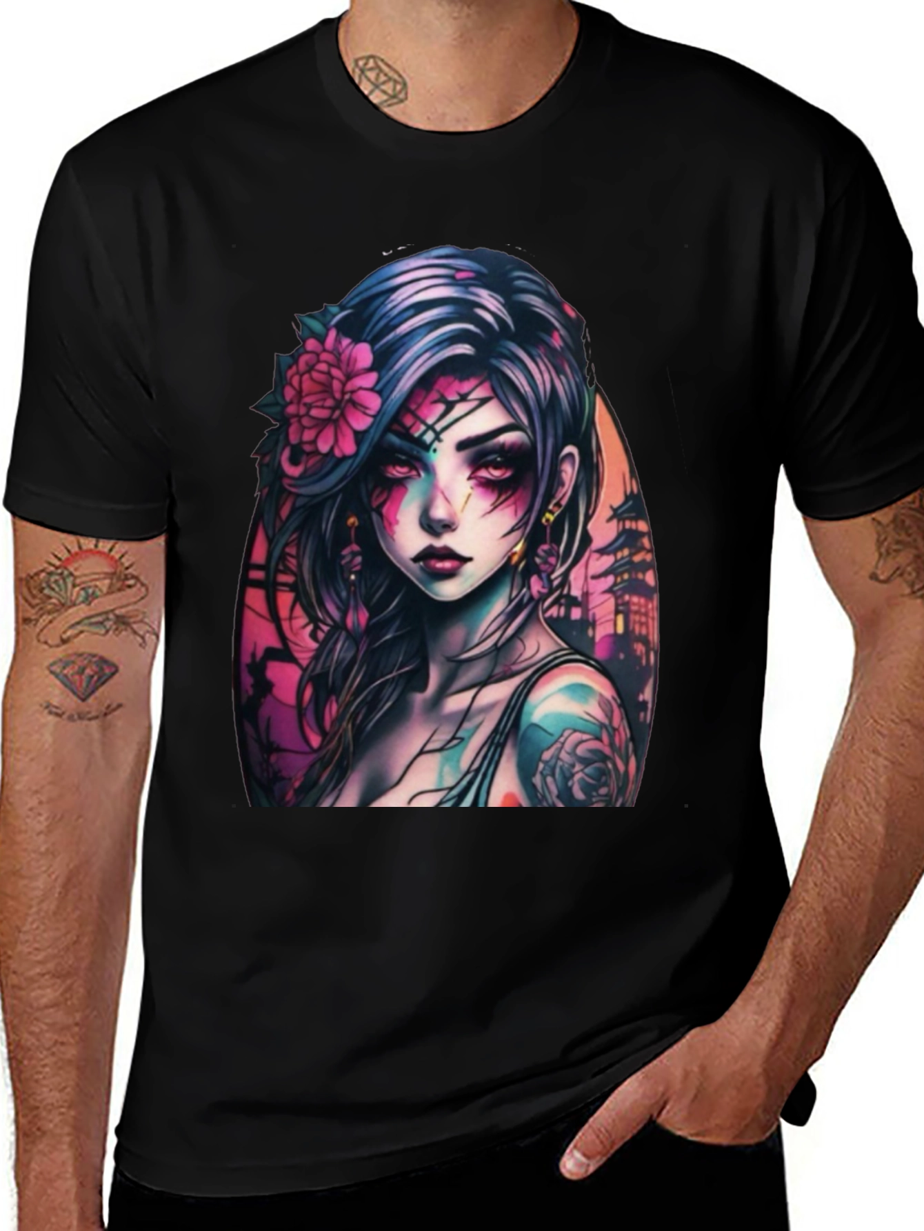 Gothic Anime Girl Black T-Shirt