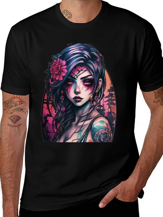 Gothic Anime Girl Black T-Shirt