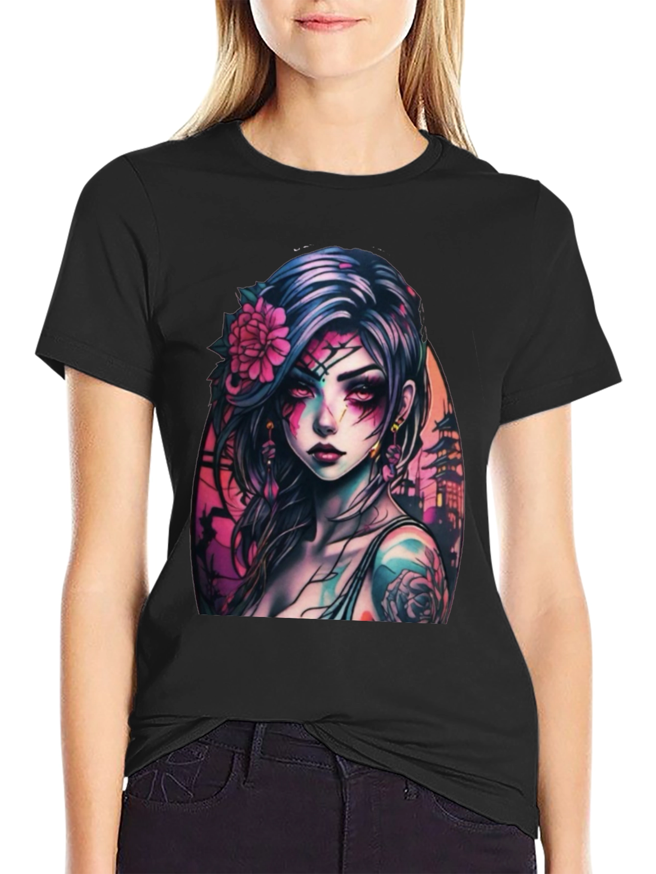 Gothic Anime Girl Black T-Shirt