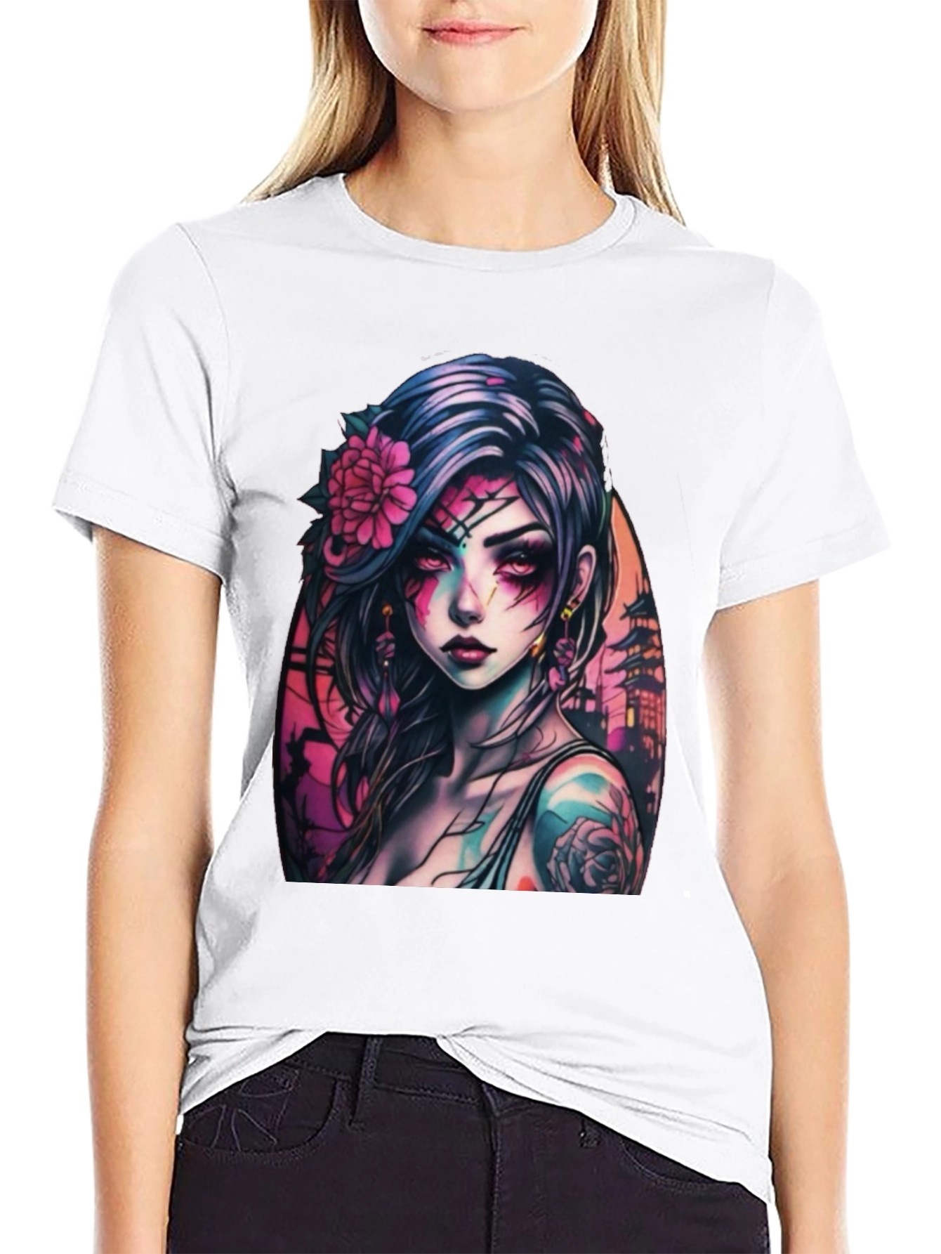 Gothic Anime Girl Black T-Shirt