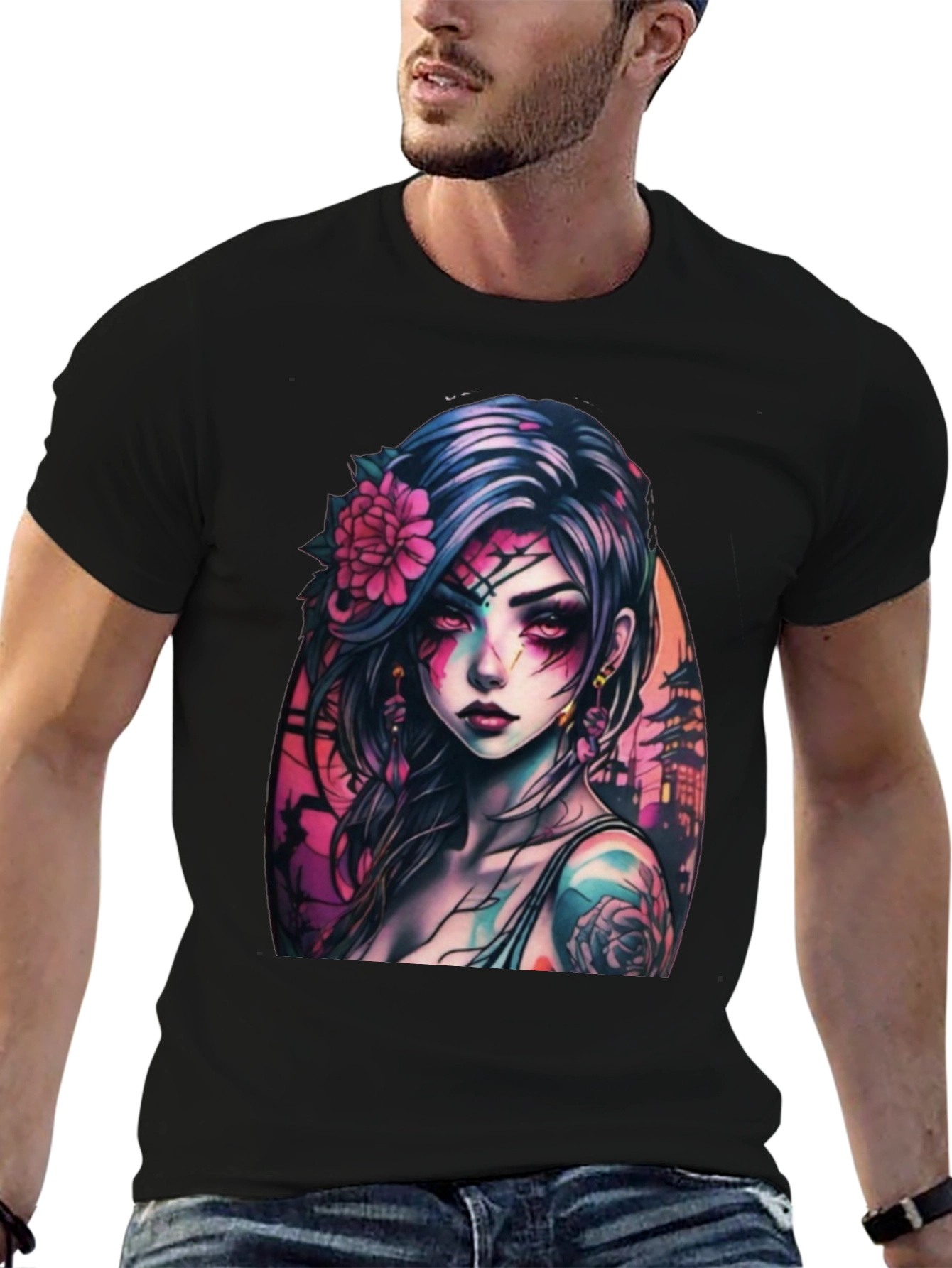Gothic Anime Girl Black T-Shirt