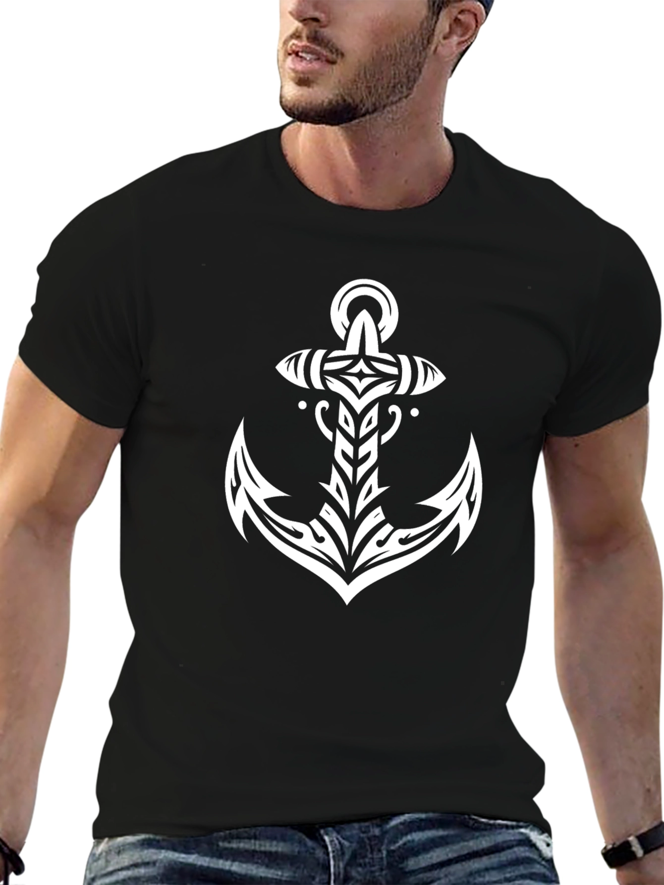 Tribal Anchor Graphic Tee - Modern Nautical Style