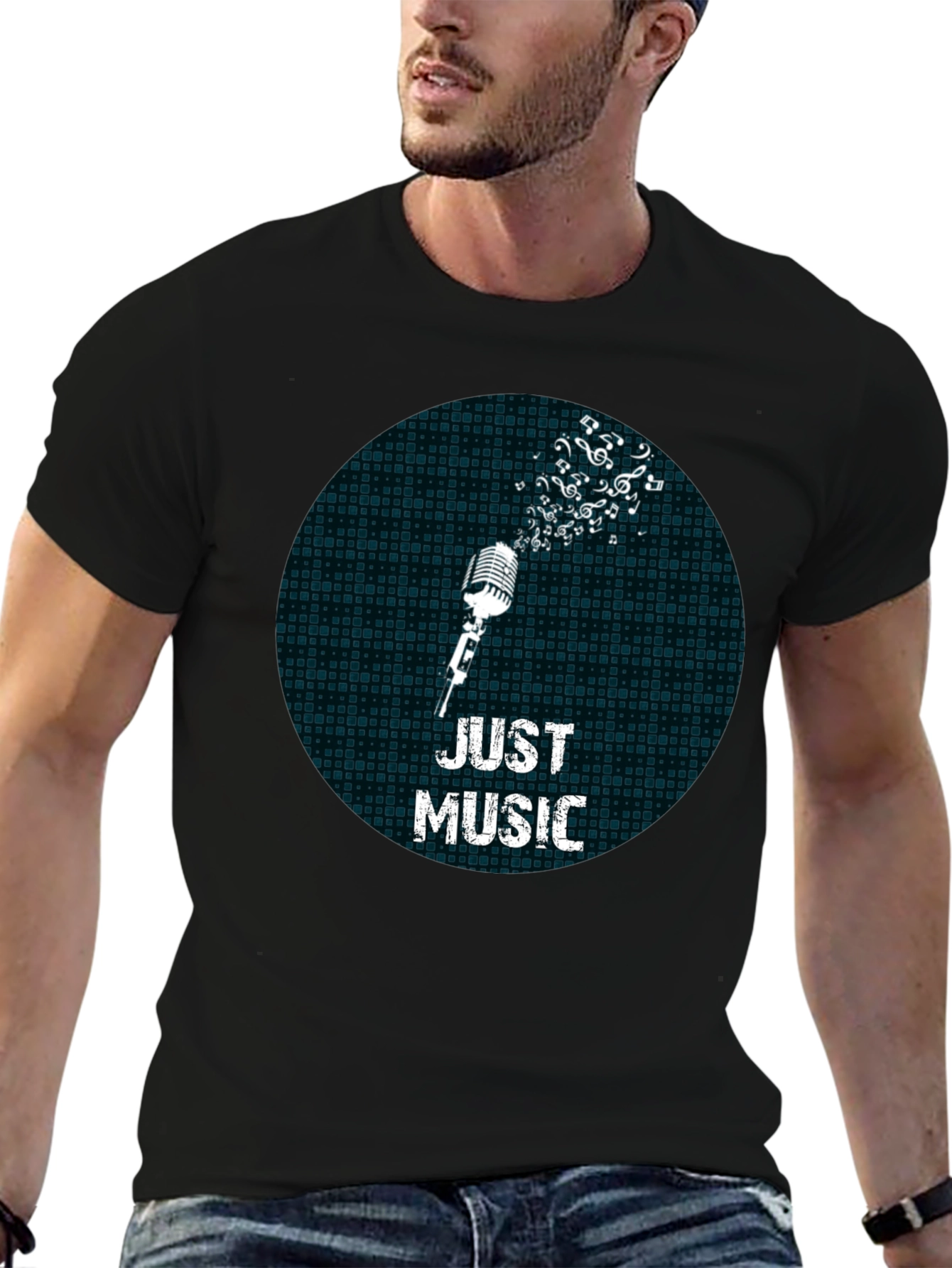 Just Music Mens Black Graphic Tee