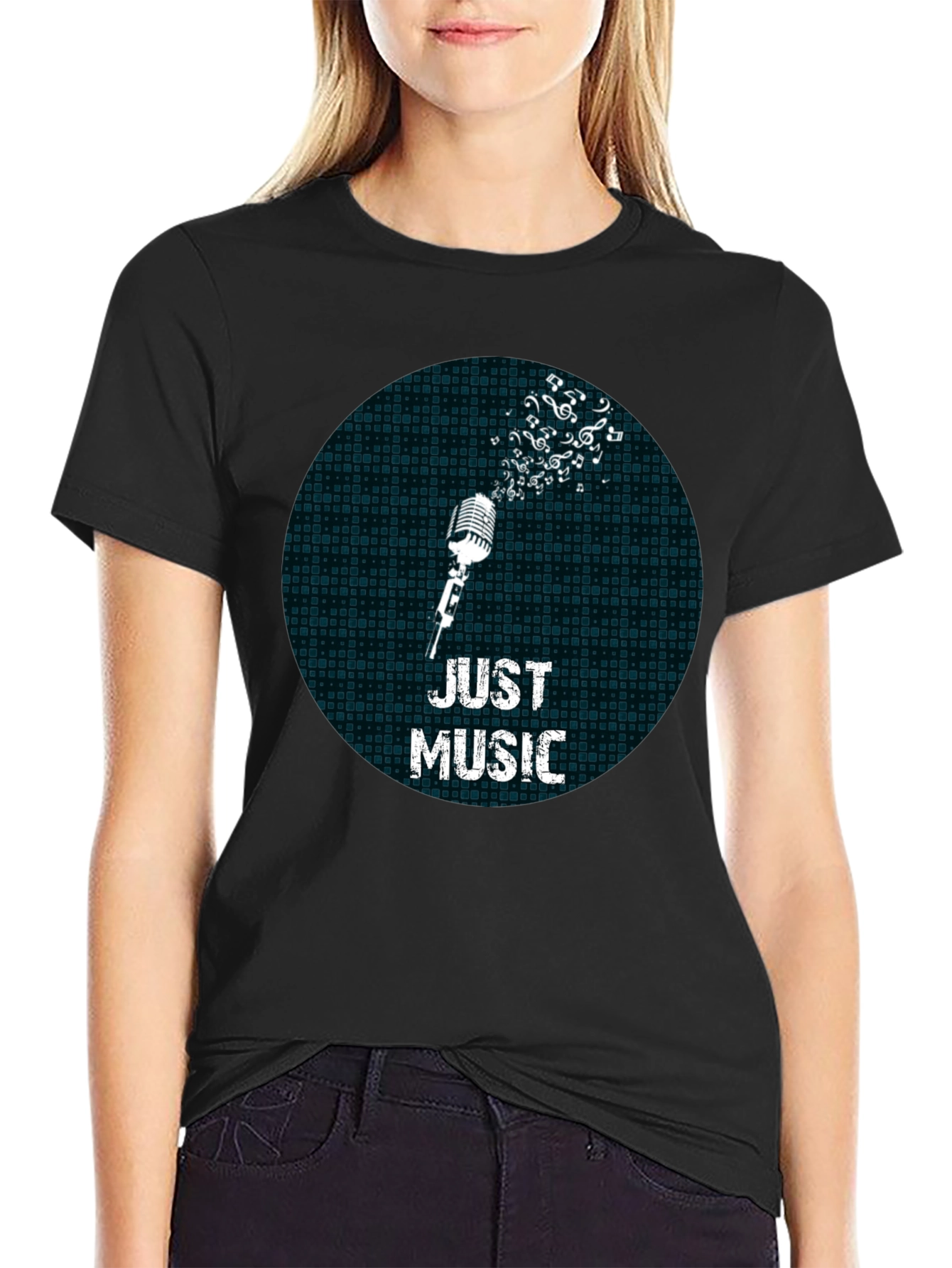 Just Music Mens Black Graphic Tee