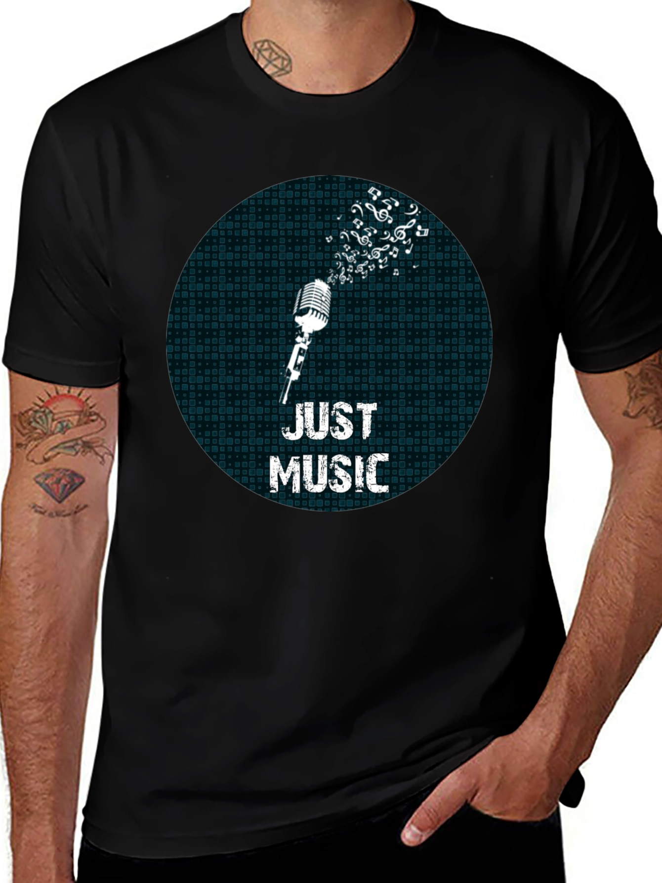 Just Music Mens Black Graphic Tee