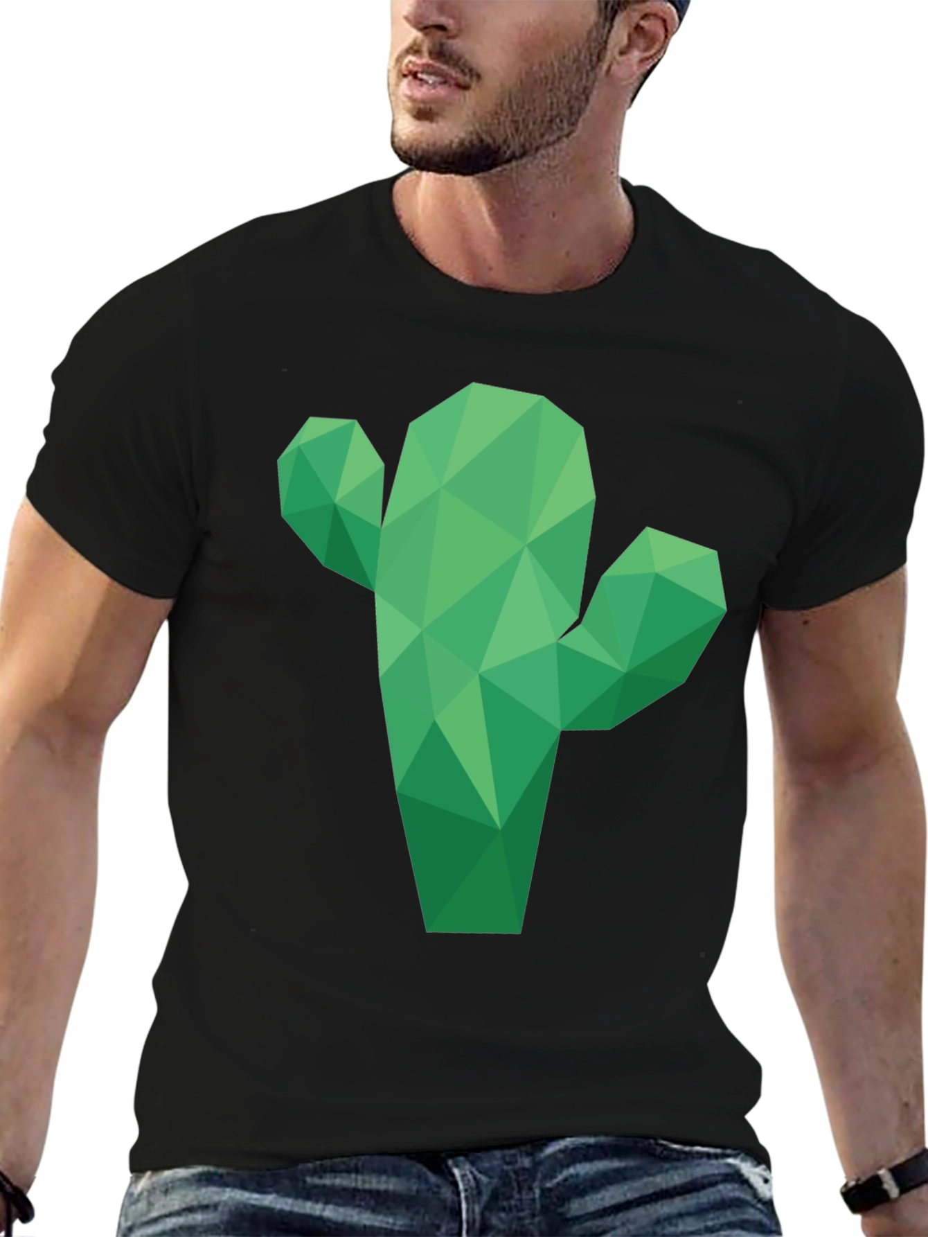 Geometric Cactus Graphic T-Shirt - Black