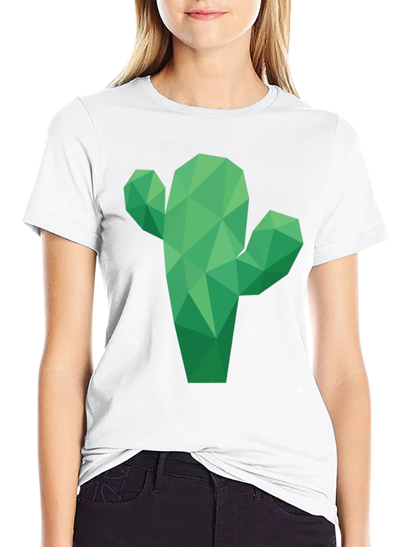 Geometric Cactus Graphic T-Shirt - Black