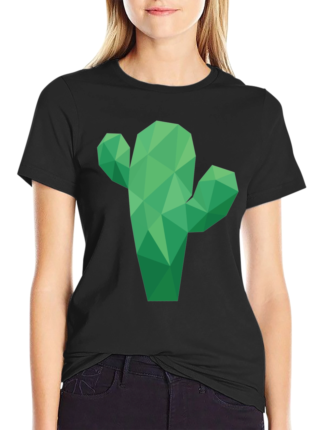 Geometric Cactus Graphic T-Shirt - Black