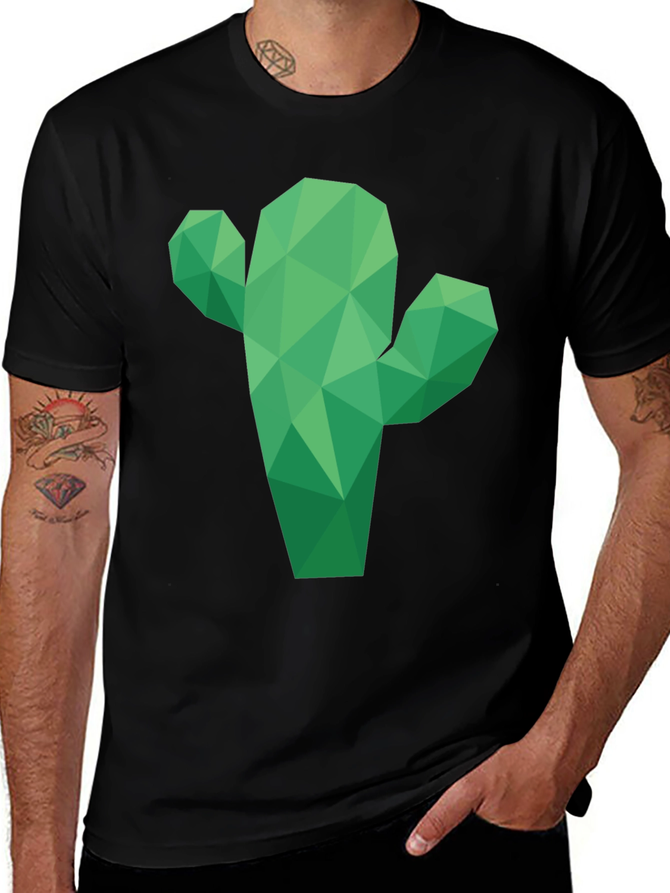 Geometric Cactus Graphic T-Shirt - Black