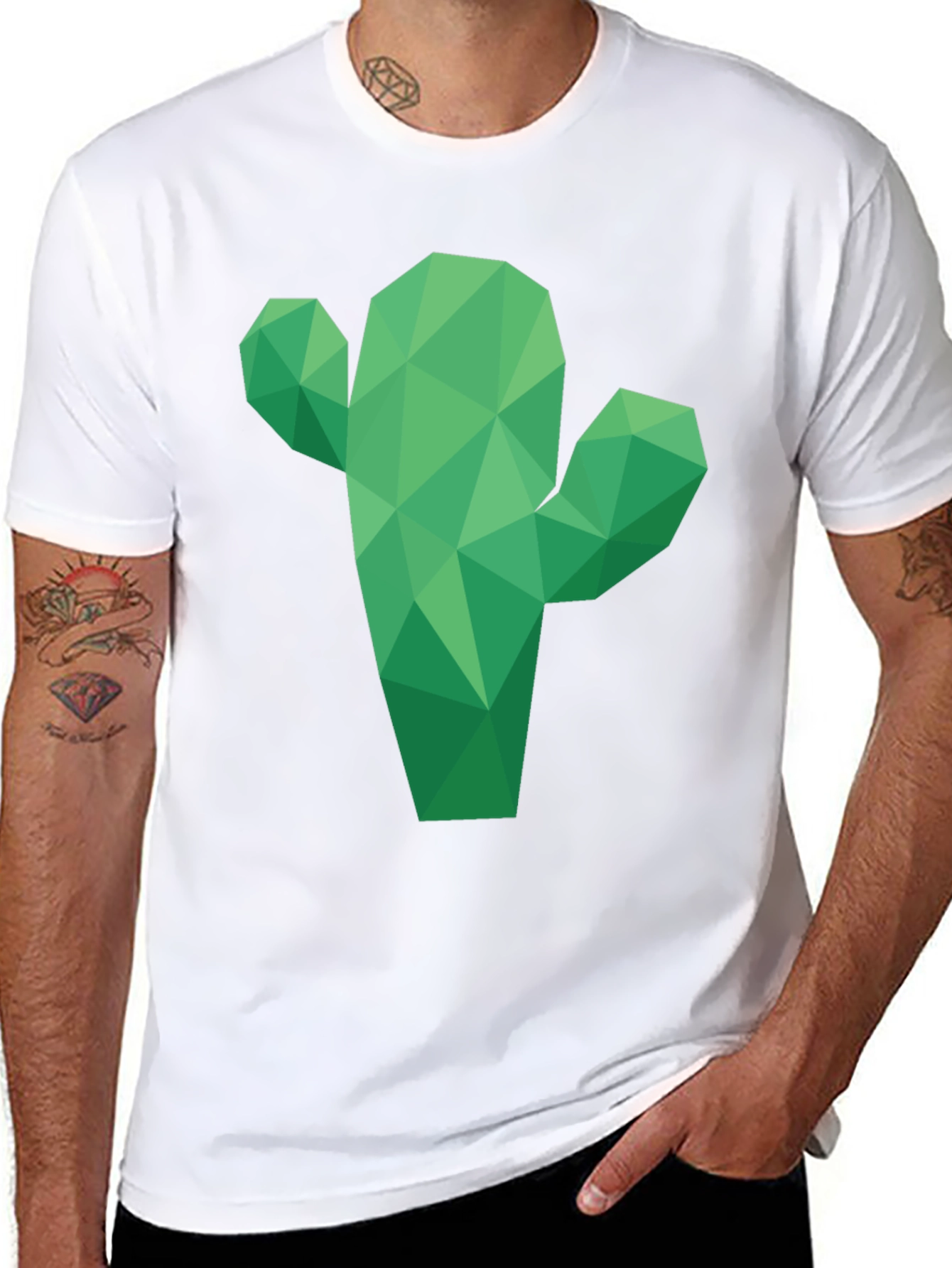 Geometric Cactus Graphic T-Shirt - Black