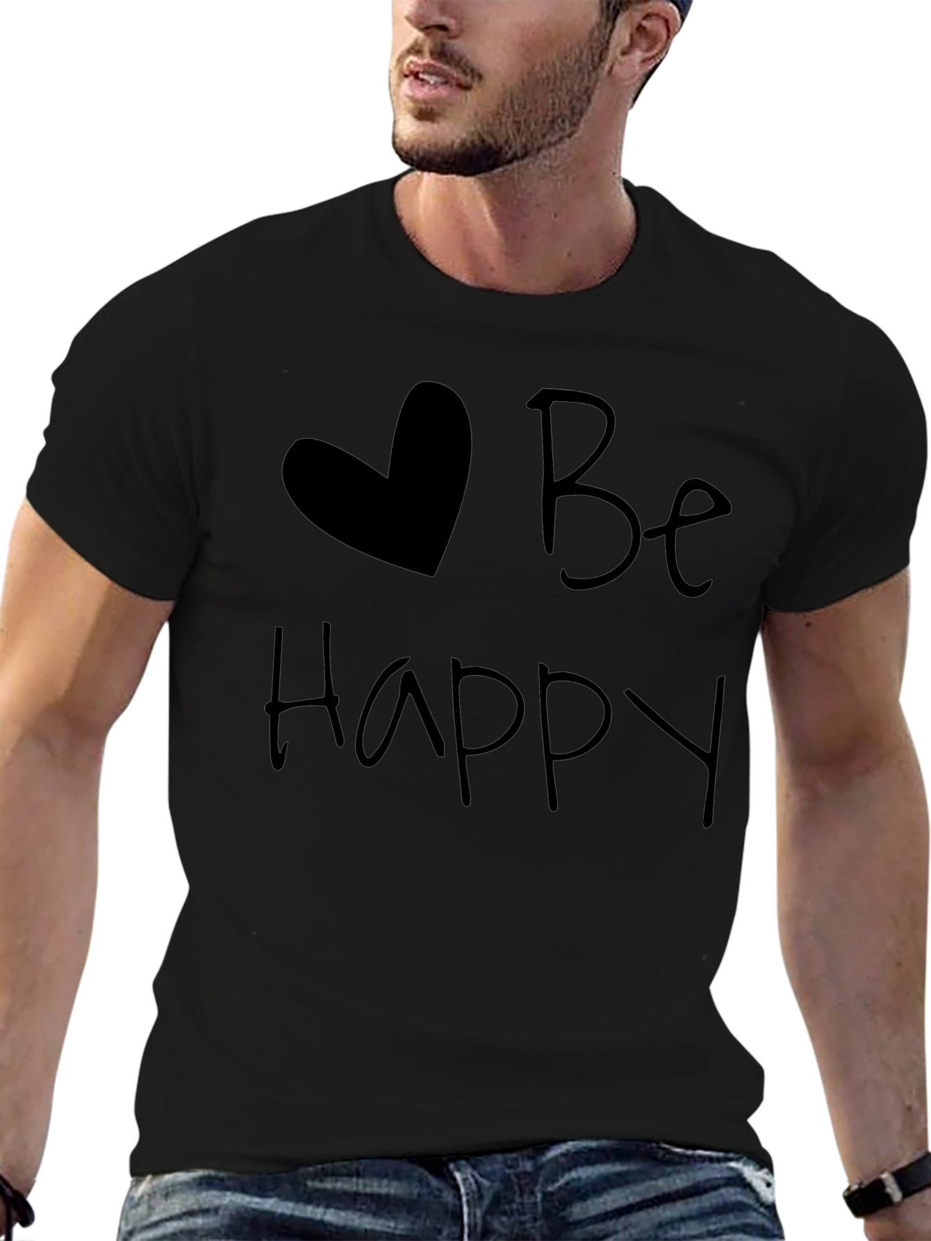 Be Happy Heart Graphic Tee - Soft & Stylish