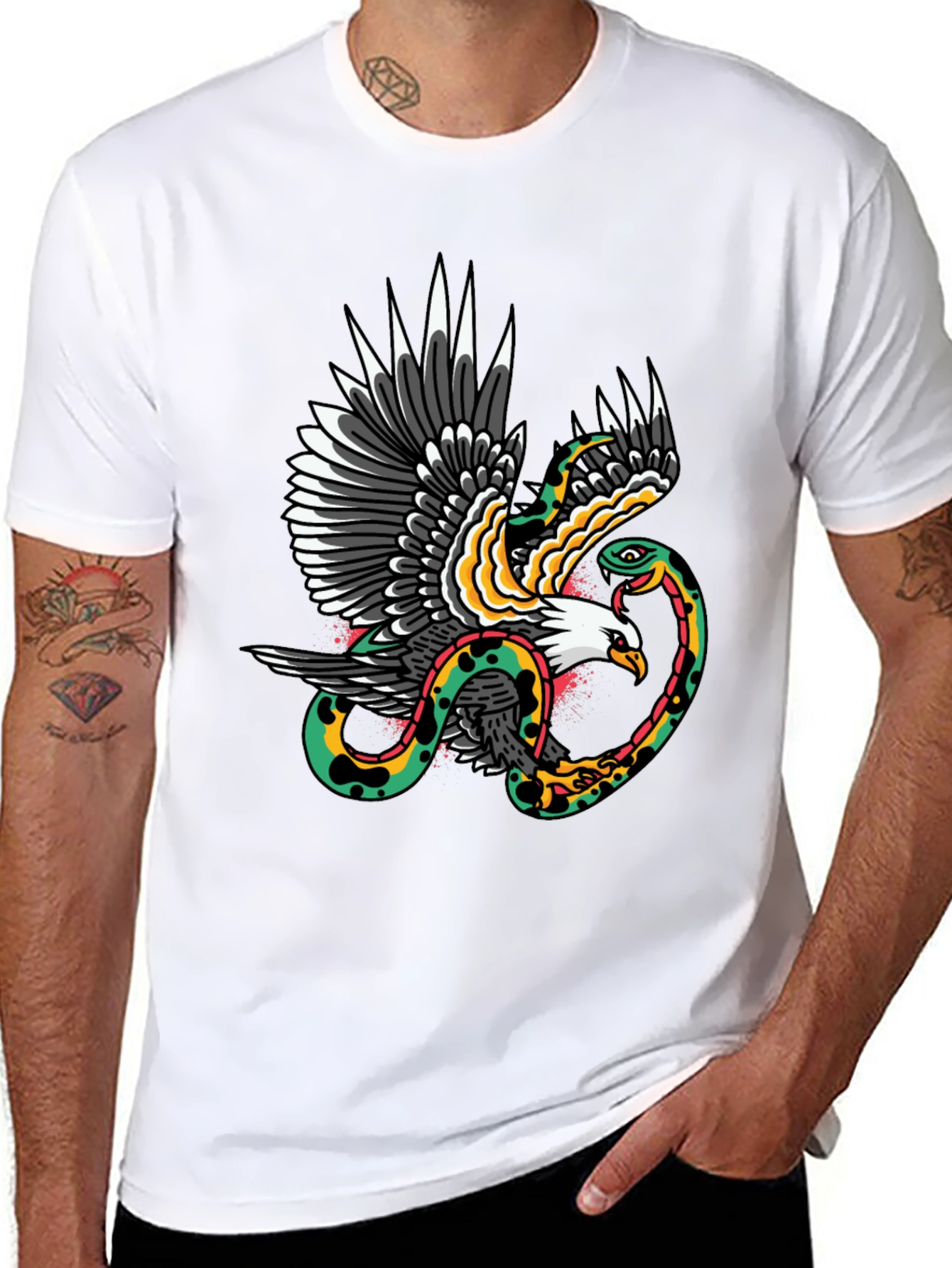Eagle & Snake Graphic Tee - Classic Tattoo Design