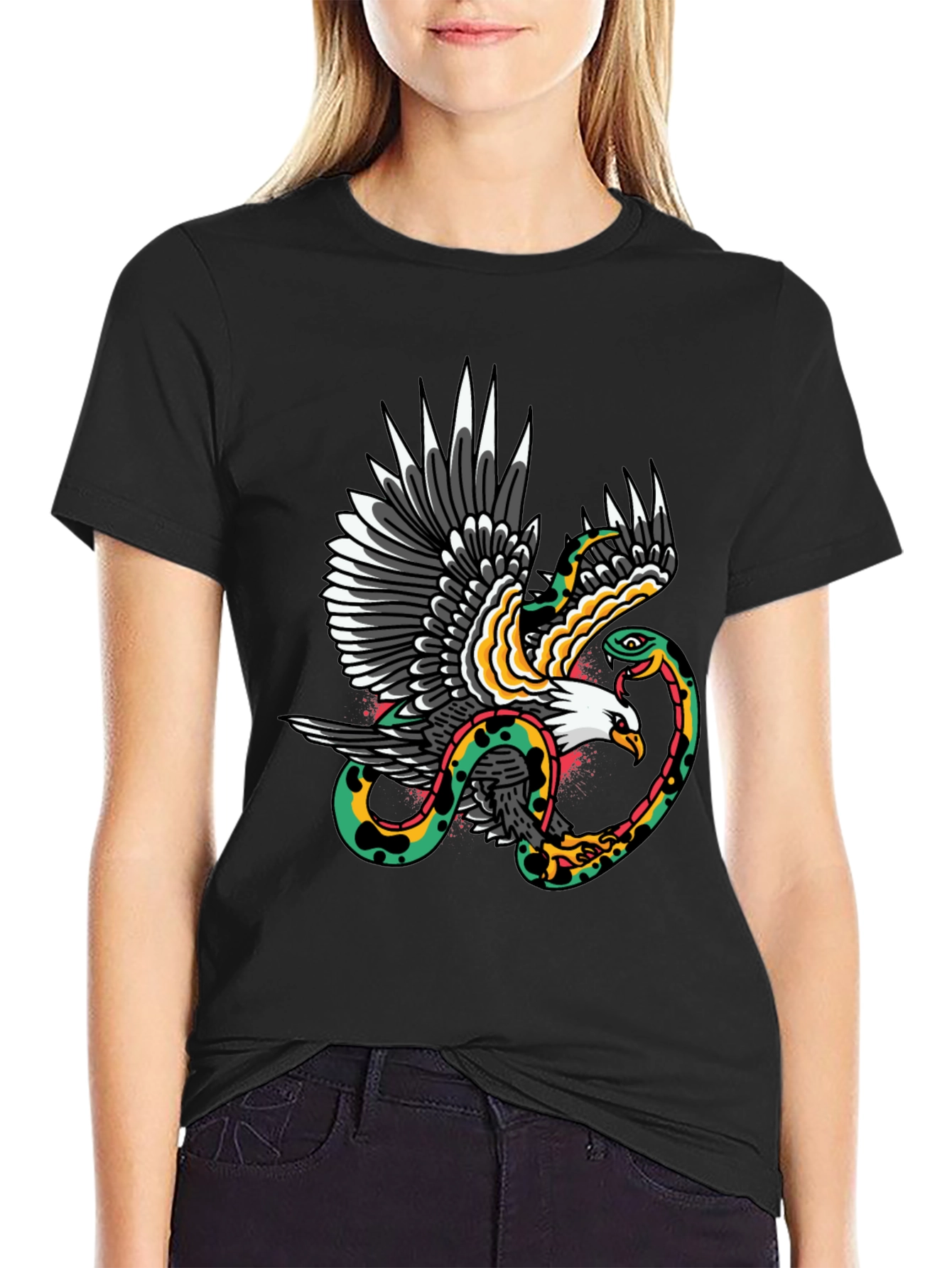 Eagle & Snake Graphic Tee - Classic Tattoo Design