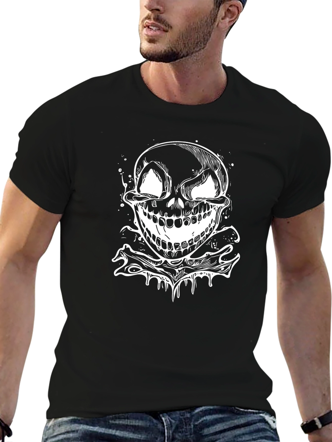 Skull and Crossbones Graphic T-Shirt - Bold Black Tee