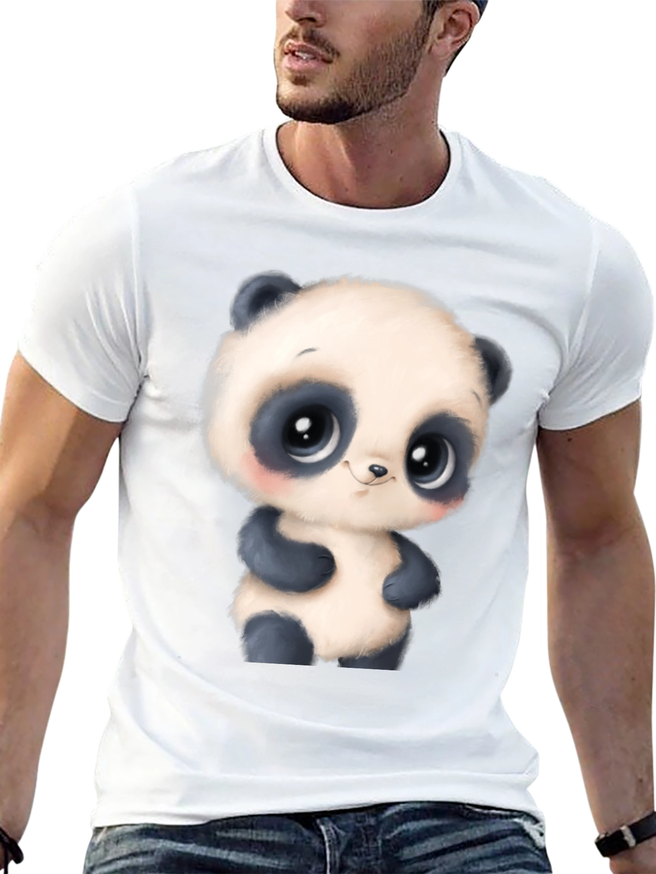 Cute Panda Bear Graphic Tee - Black T-Shirt