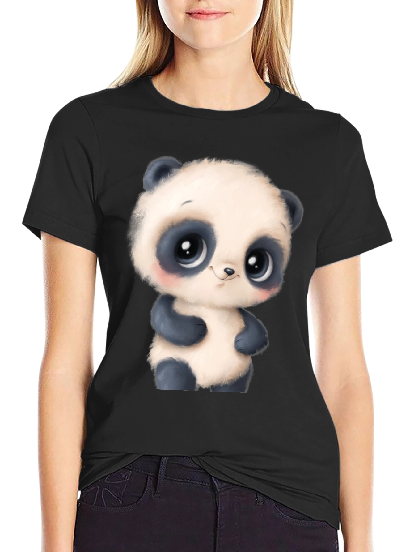 Cute Panda Bear Graphic Tee - Black T-Shirt
