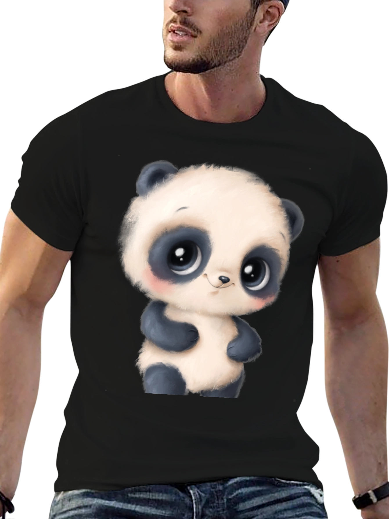 Cute Panda Bear Graphic Tee - Black T-Shirt