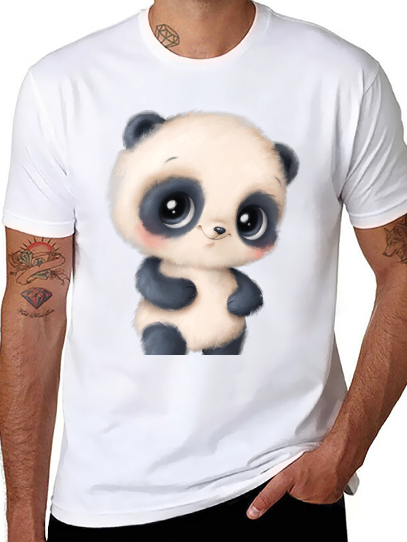 Cute Panda Bear Graphic Tee - Black T-Shirt