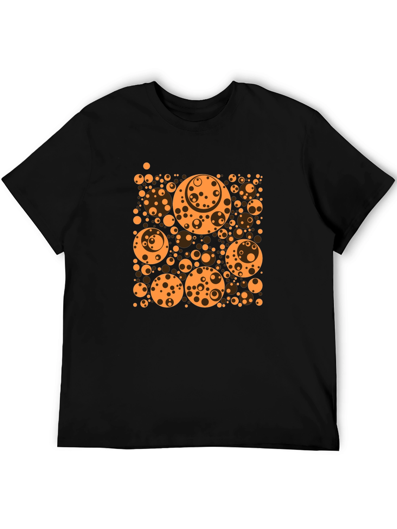 Abstract Orange Circle Pattern Black T-Shirt
