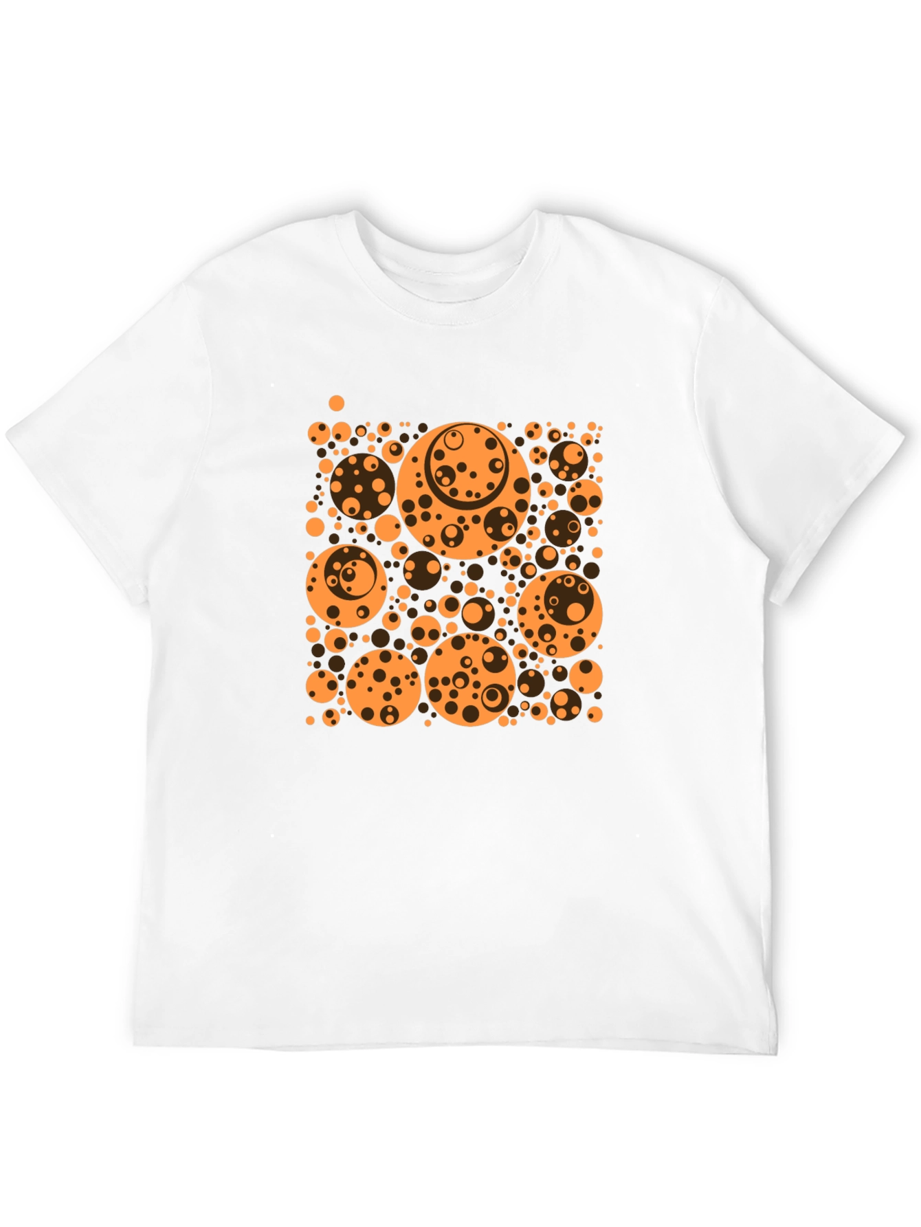 Abstract Orange Circle Pattern Black T-Shirt
