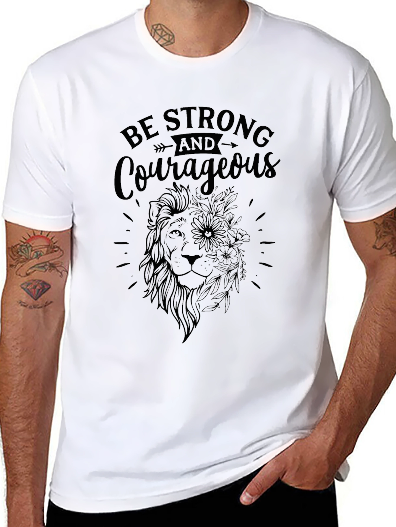 Be Strong Lion Graphic Tee - Black