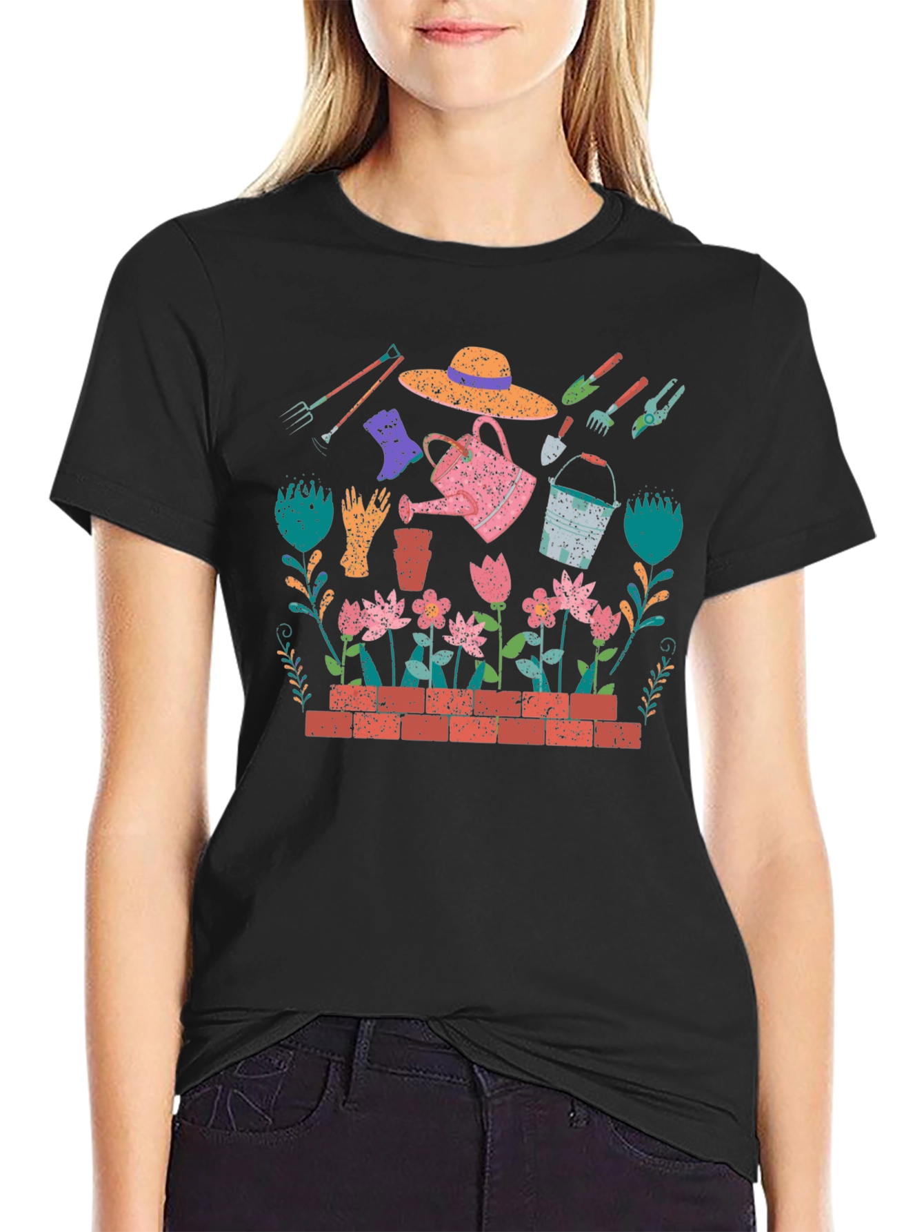 Gardening Print T-Shirt - Black Cotton Tee