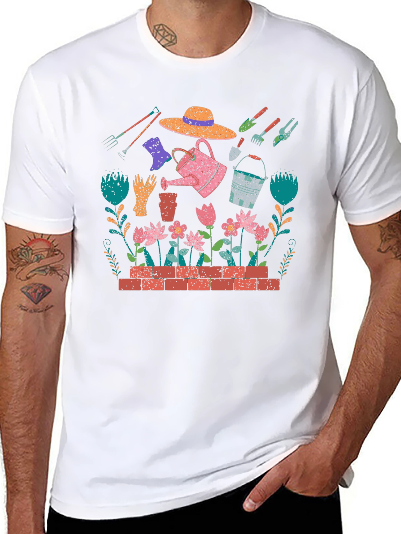 Gardening Print T-Shirt - Black Cotton Tee
