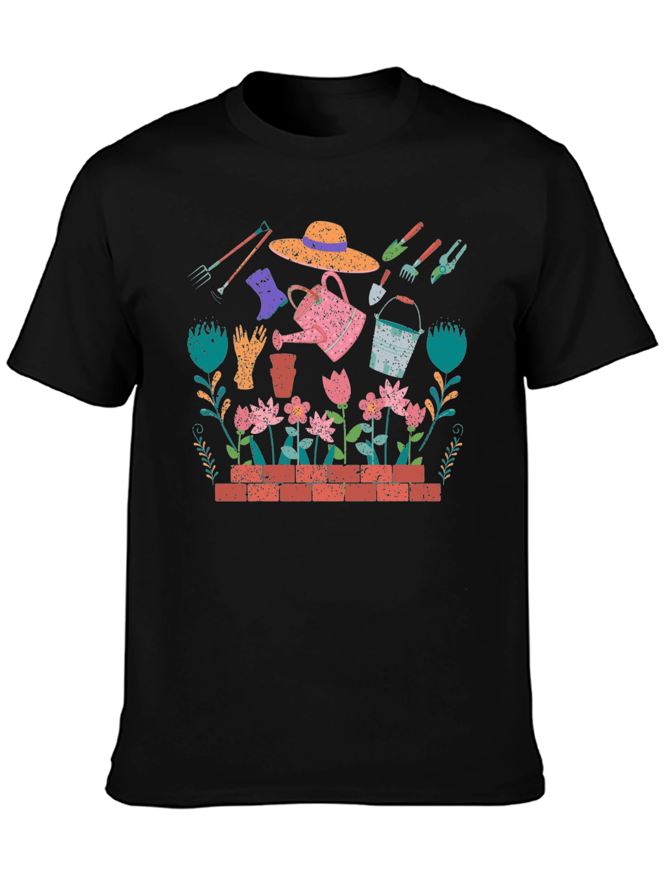 Gardening Print T-Shirt - Black Cotton Tee