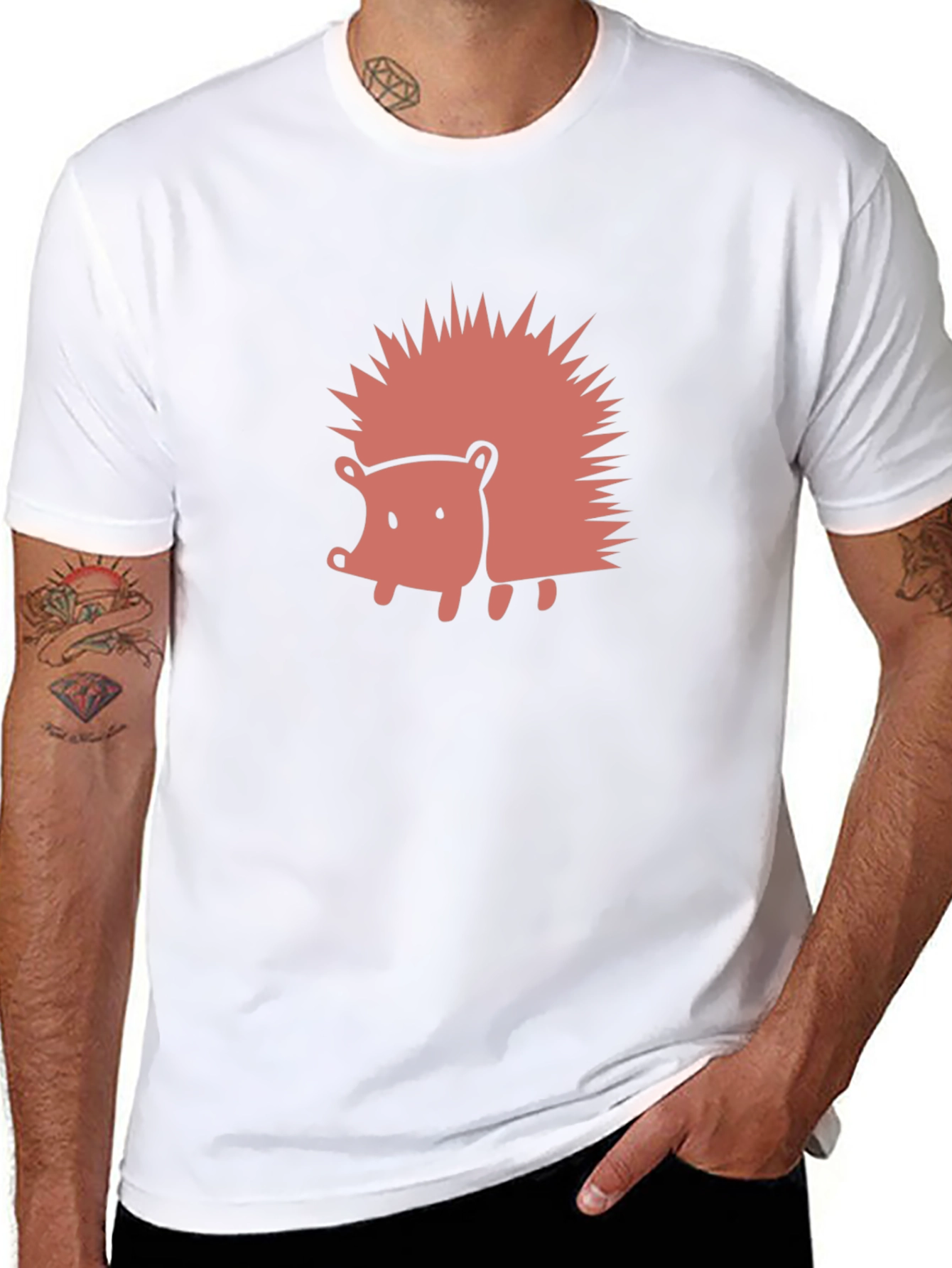 Cute Hedgehog Graphic Tee - Black Cotton Blend Shirt