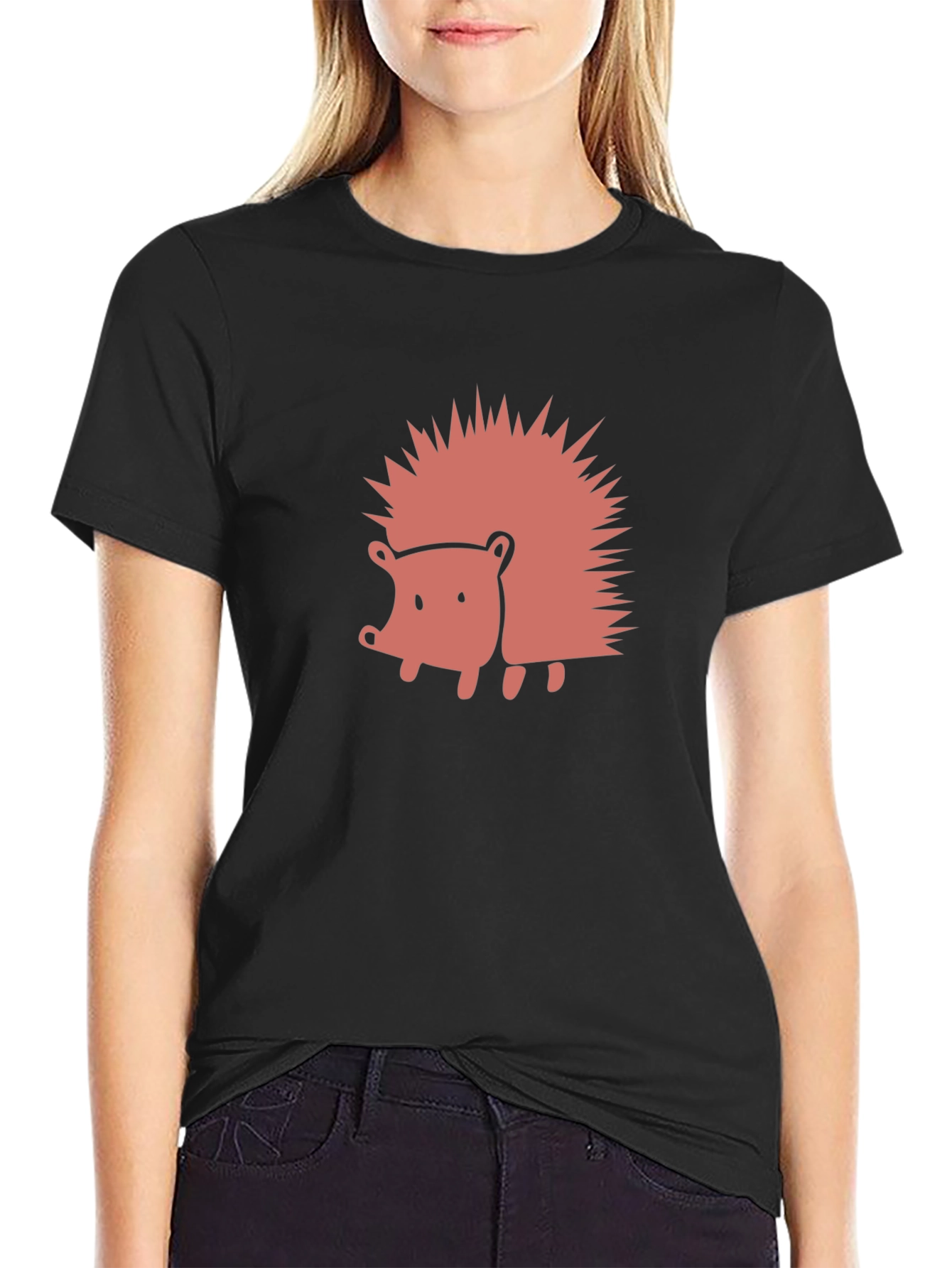 Cute Hedgehog Graphic Tee - Black Cotton Blend Shirt