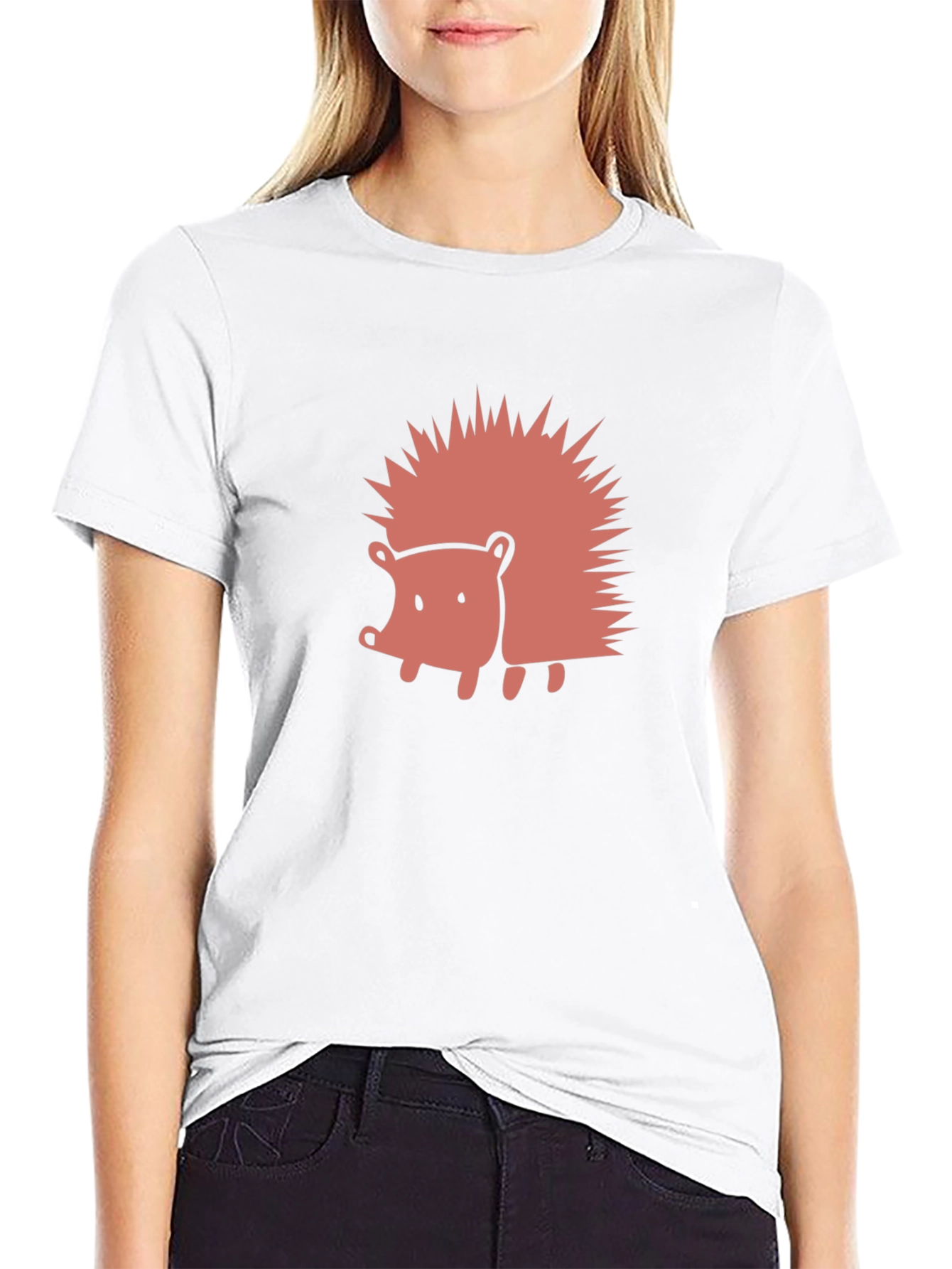 Cute Hedgehog Graphic Tee - Black Cotton Blend Shirt