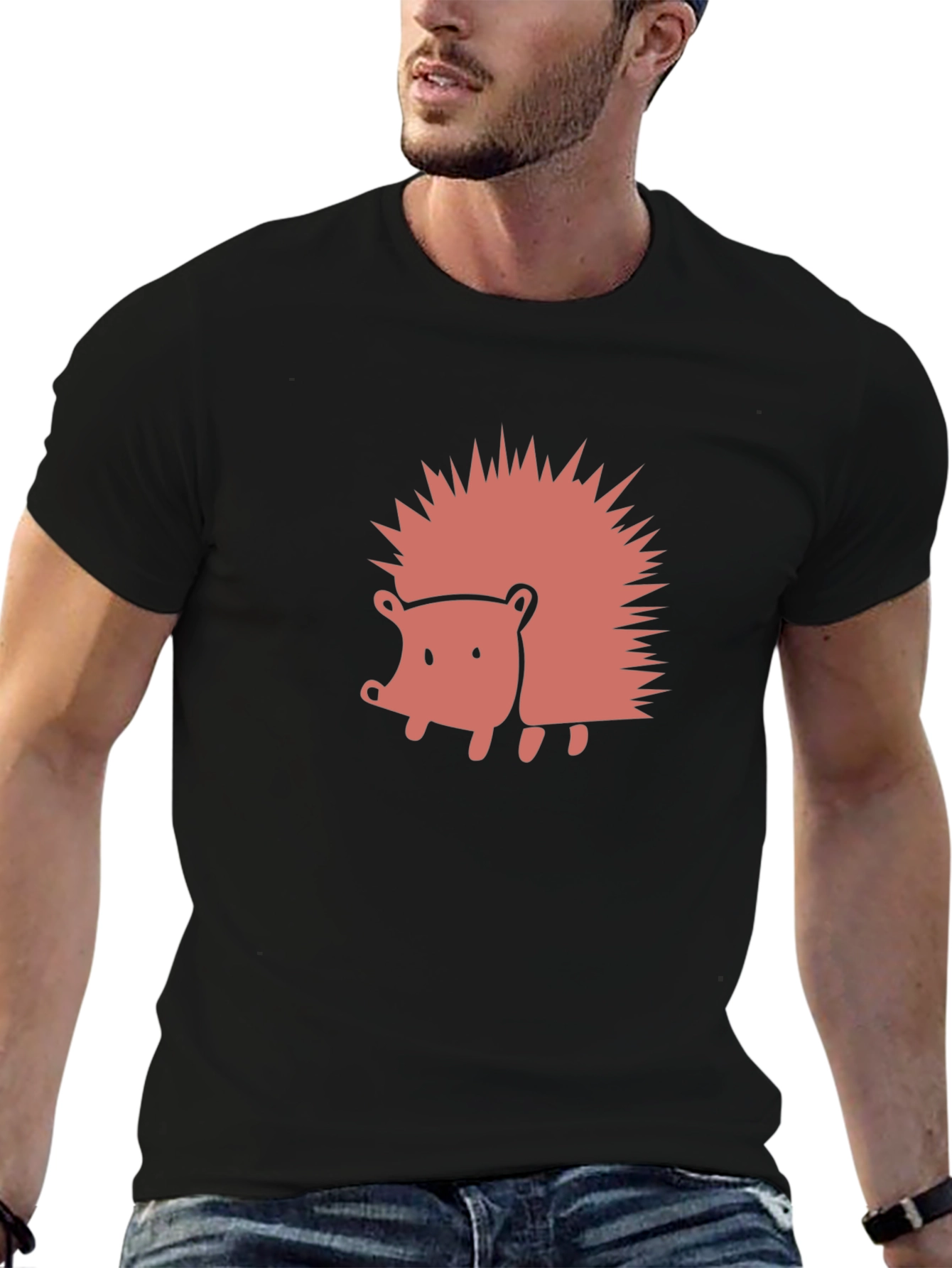 Cute Hedgehog Graphic Tee - Black Cotton Blend Shirt