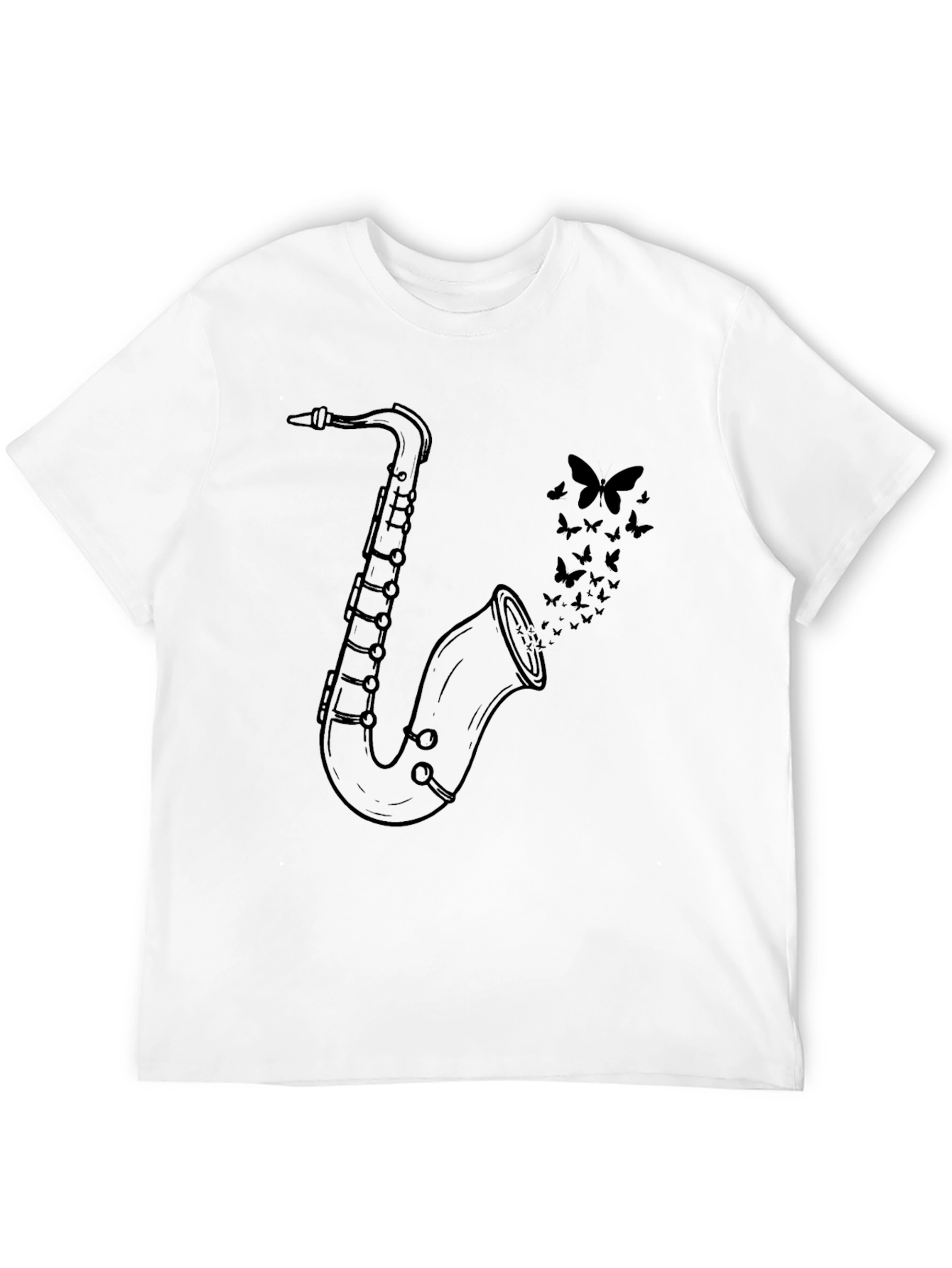 Saxophone Butterfly Graphic Tee - Classic Black Cotton Shirt