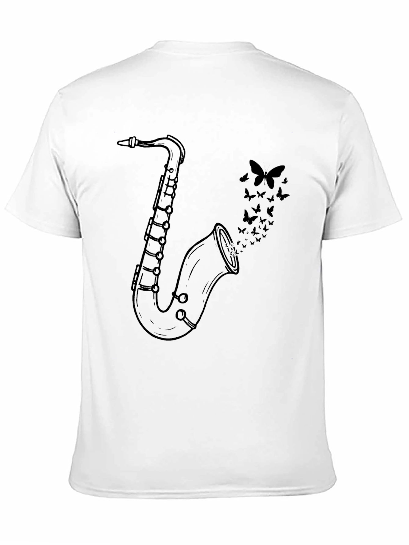 Saxophone Butterfly Graphic Tee - Classic Black Cotton Shirt