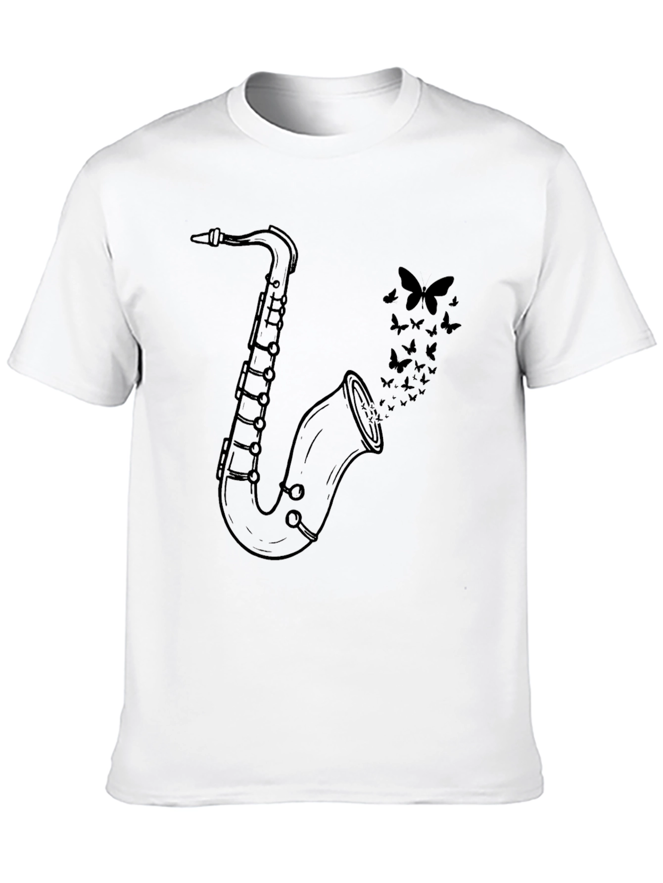 Saxophone Butterfly Graphic Tee - Classic Black Cotton Shirt