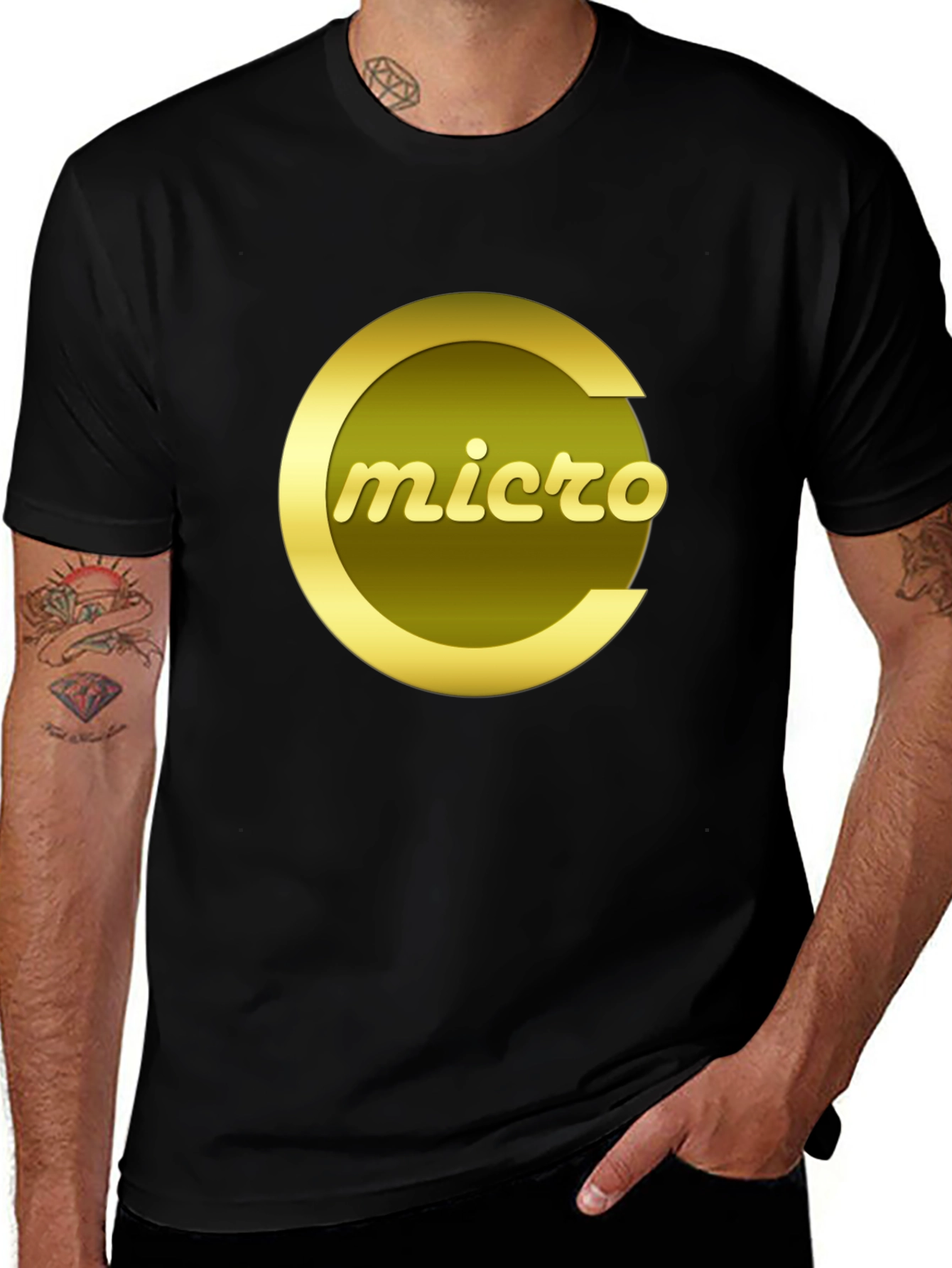 Micro Gold Logo Graphic Tee - Stylish Black T-Shirt