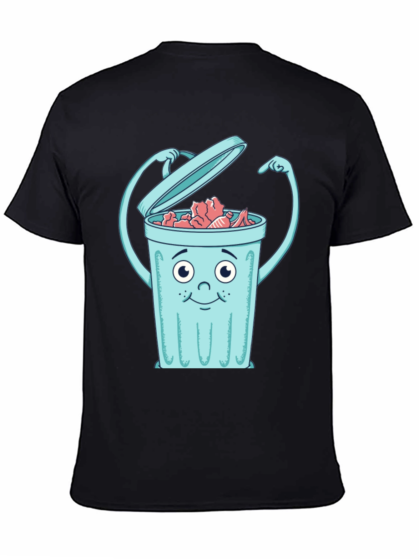 Cartoon Trash Can Graphic Tee - Black