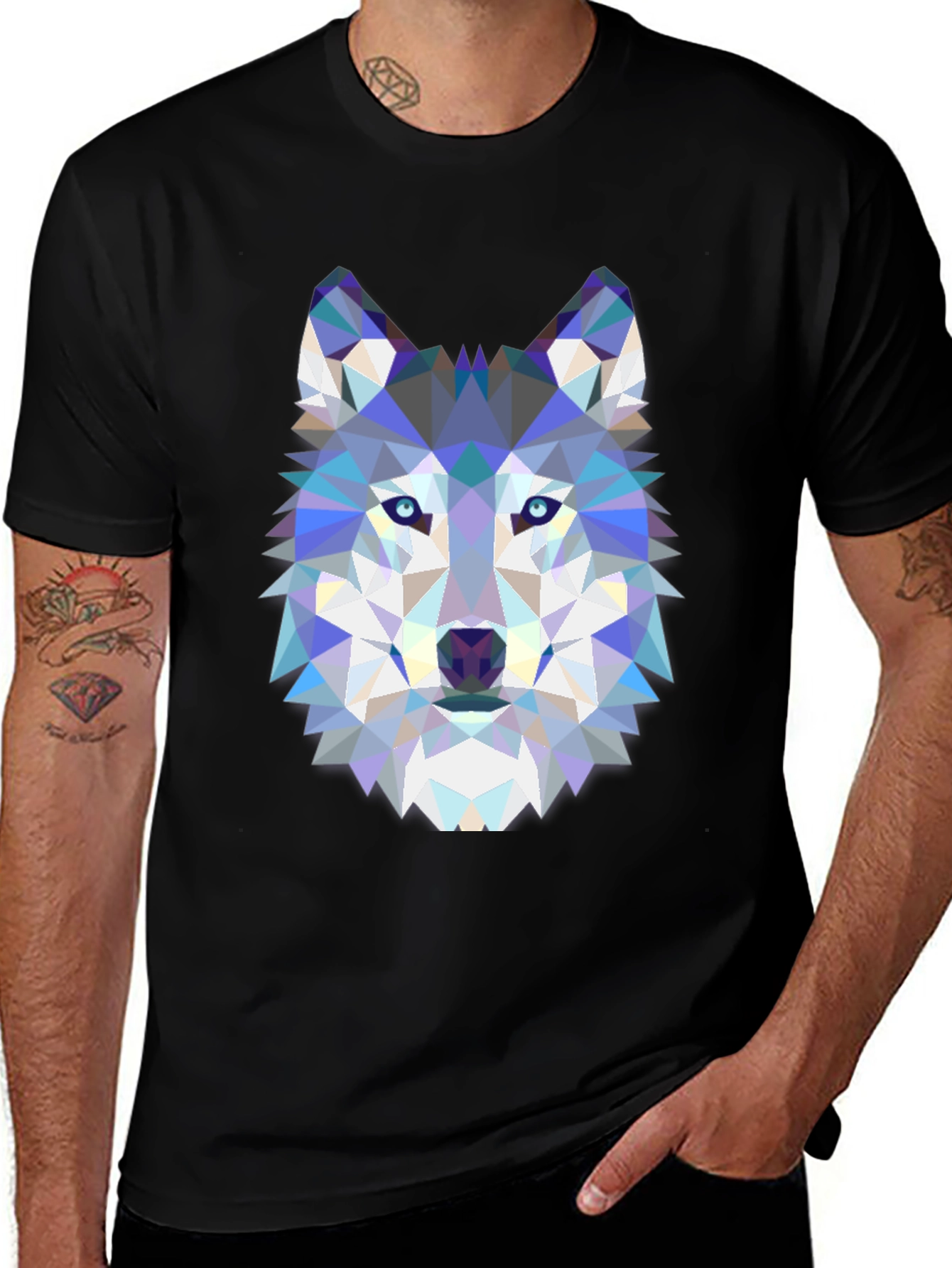 Geometric Wolf Graphic Tee - Mens Black T-Shirt