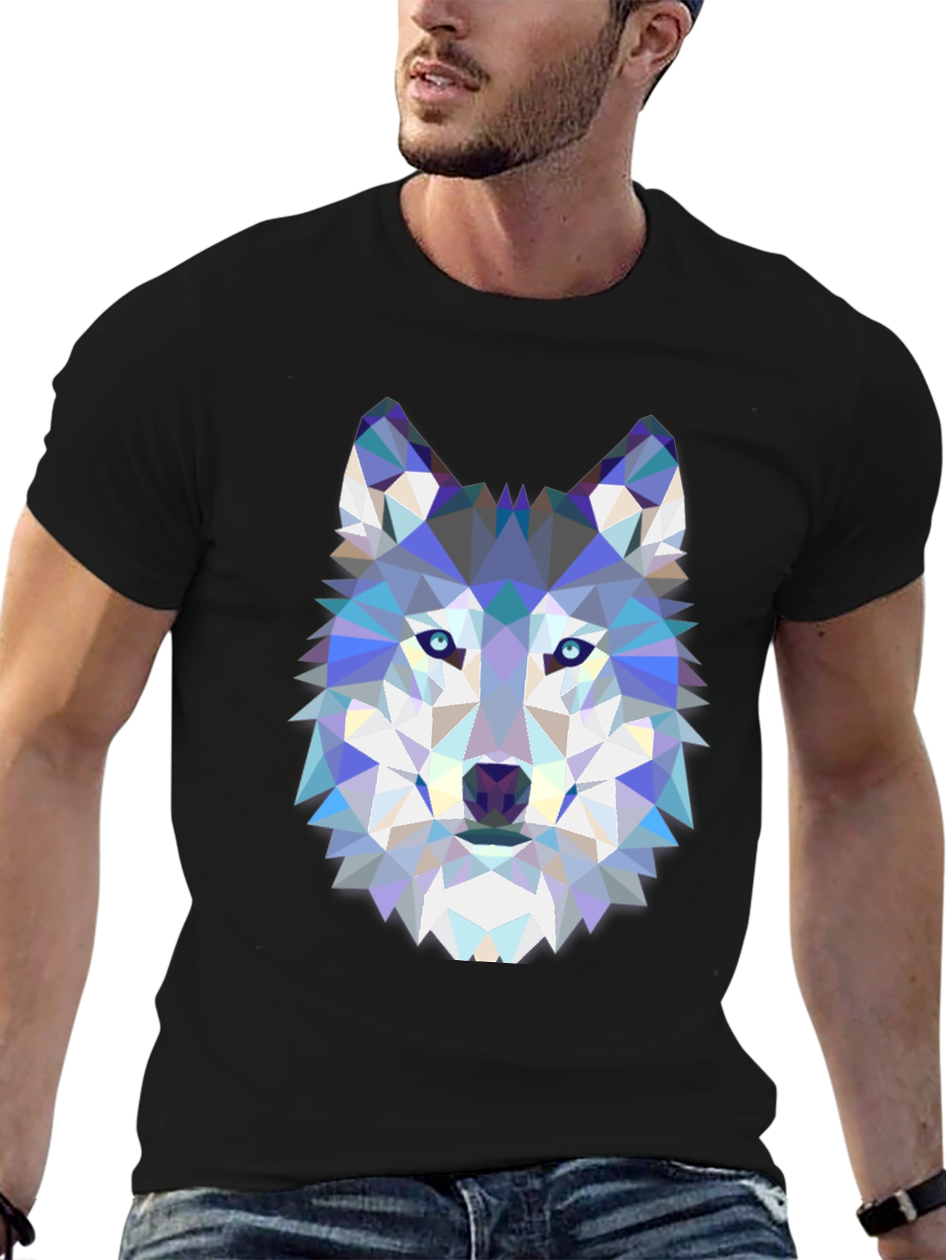Geometric Wolf Graphic Tee - Mens Black T-Shirt