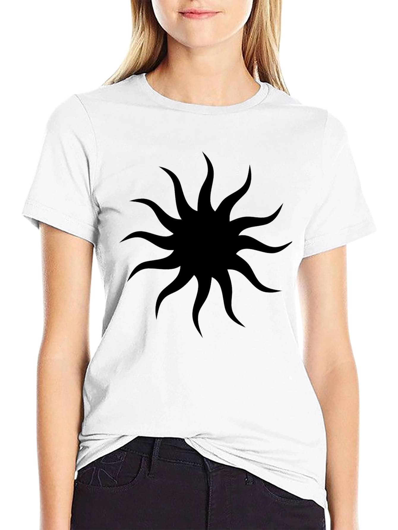Mens Black T-Shirt with Sun Design