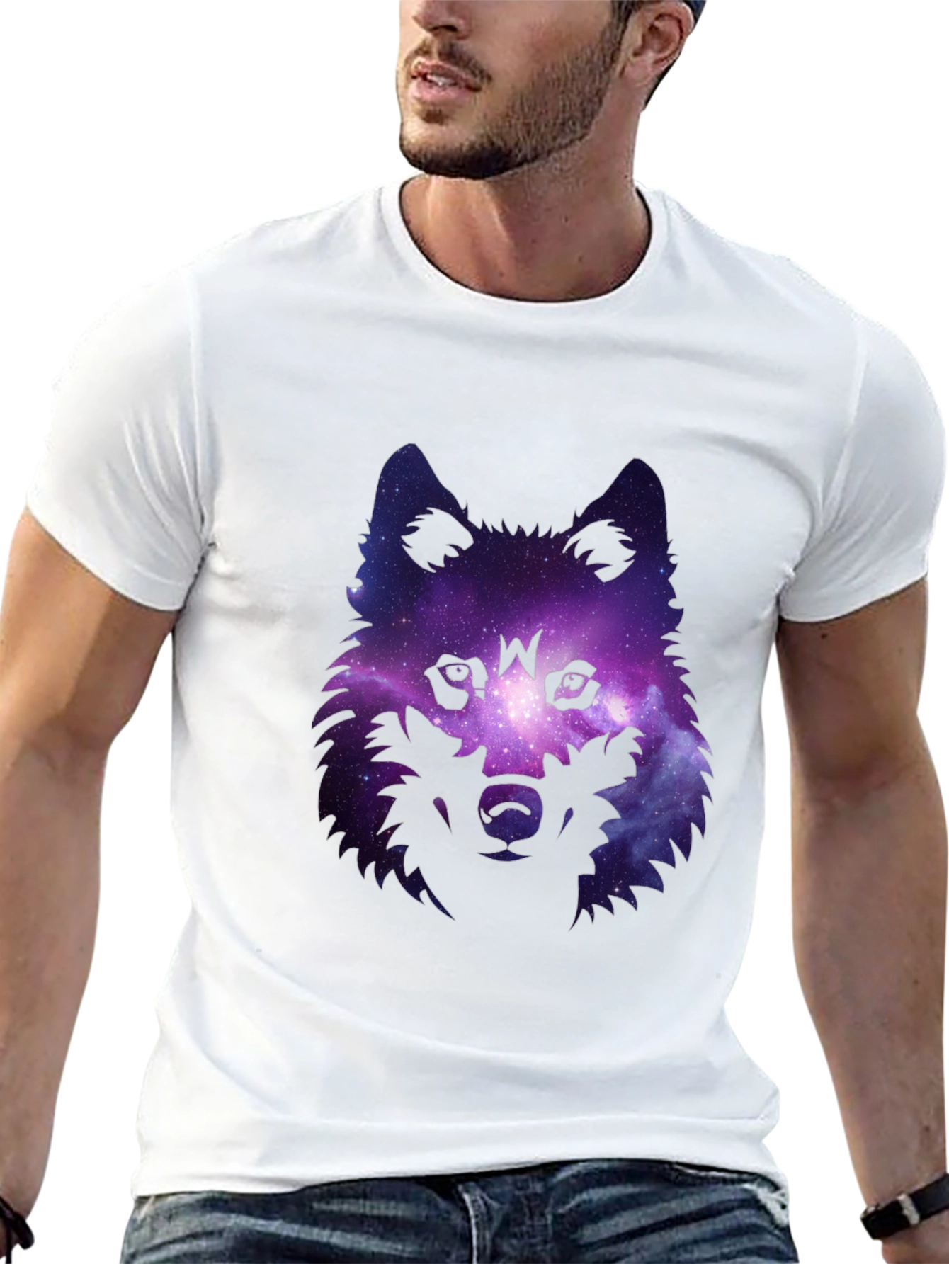 Galaxy Wolf Graphic Tee - Stylish Mens Black T-Shirt