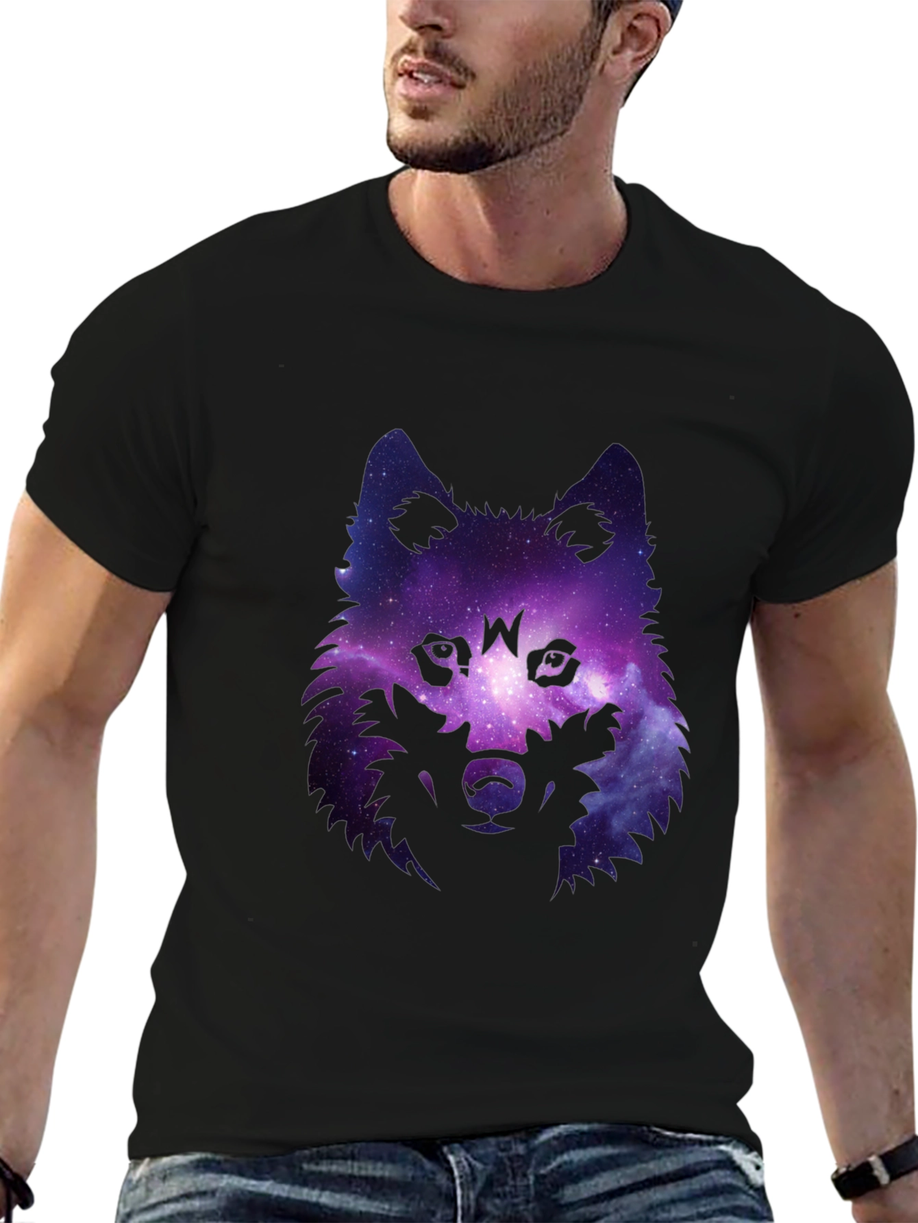 Galaxy Wolf Graphic Tee - Stylish Mens Black T-Shirt